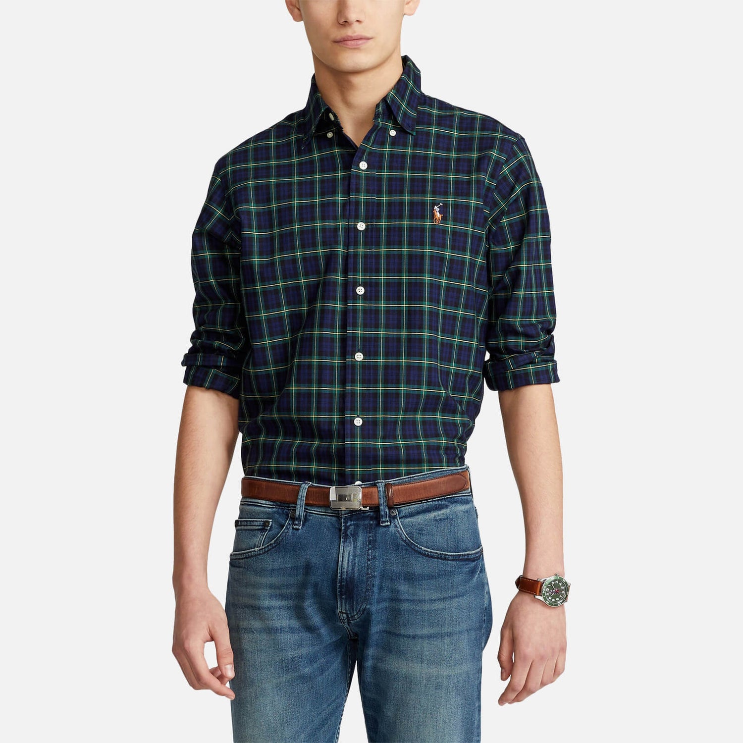 Polo Ralph Lauren Men's Slim Fit Oxford Shirt - Navy/Green - S