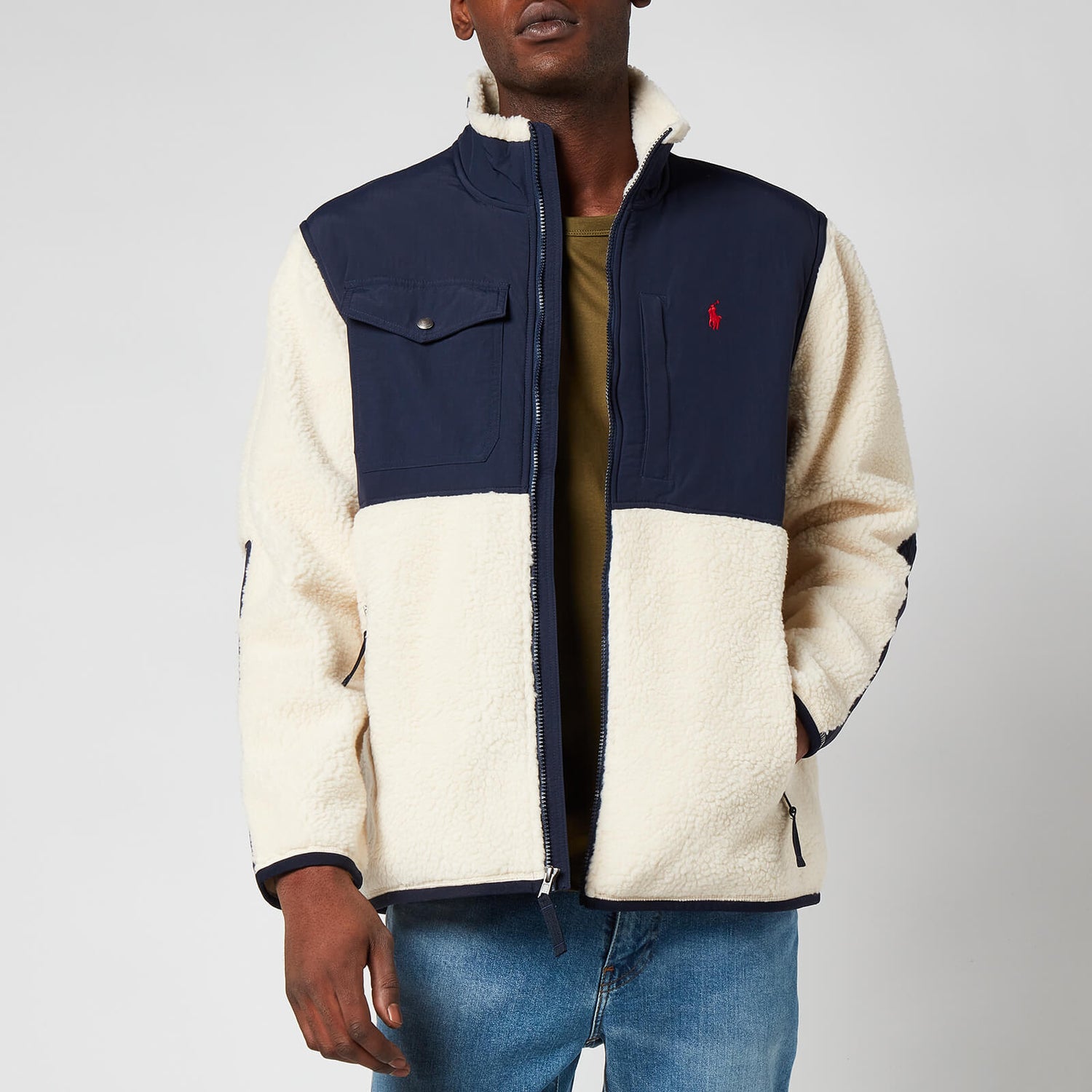 Polo Ralph Lauren Men's Sherpa Full-Zip Sweatshirt - Winter Cream/Hunter Navy