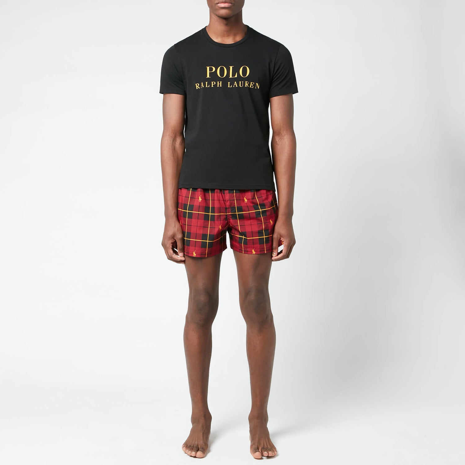 Polo Ralph Lauren Men's Shorts Sleep Set - Plaid/Gold Bugle All Over Print