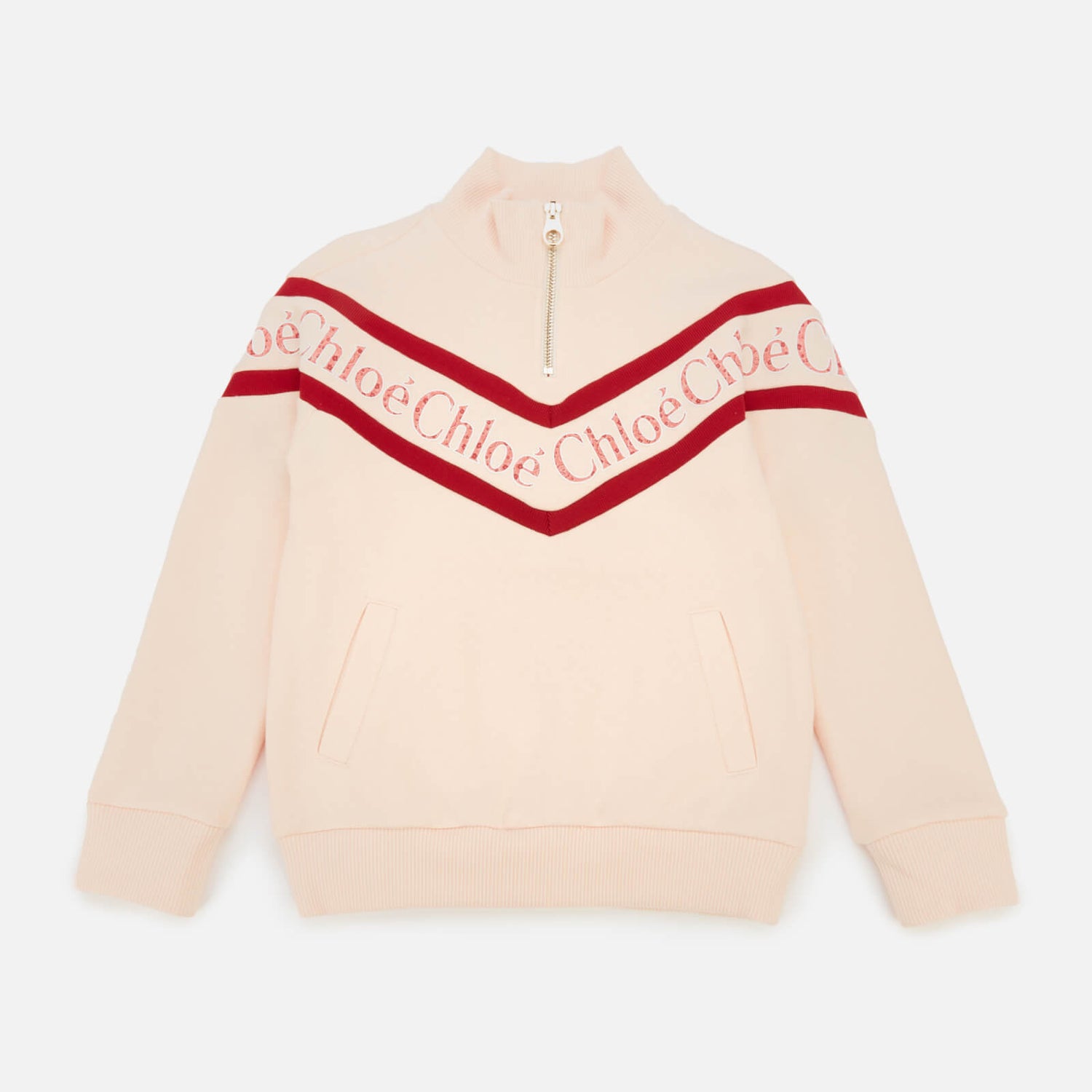 Chloé Girls Half Zip Logo Sweatshirt - Pale Pink