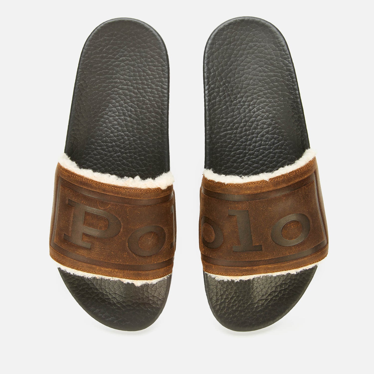 Polo Ralph Lauren Men's Slide Leather/Shearling Sandals - Snuff