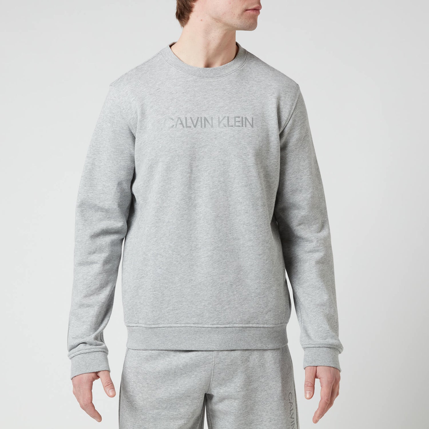 Calvin Klein Performance Men's Chest Logo Sweatshirt - Medium Grey Heather/Acid Lime