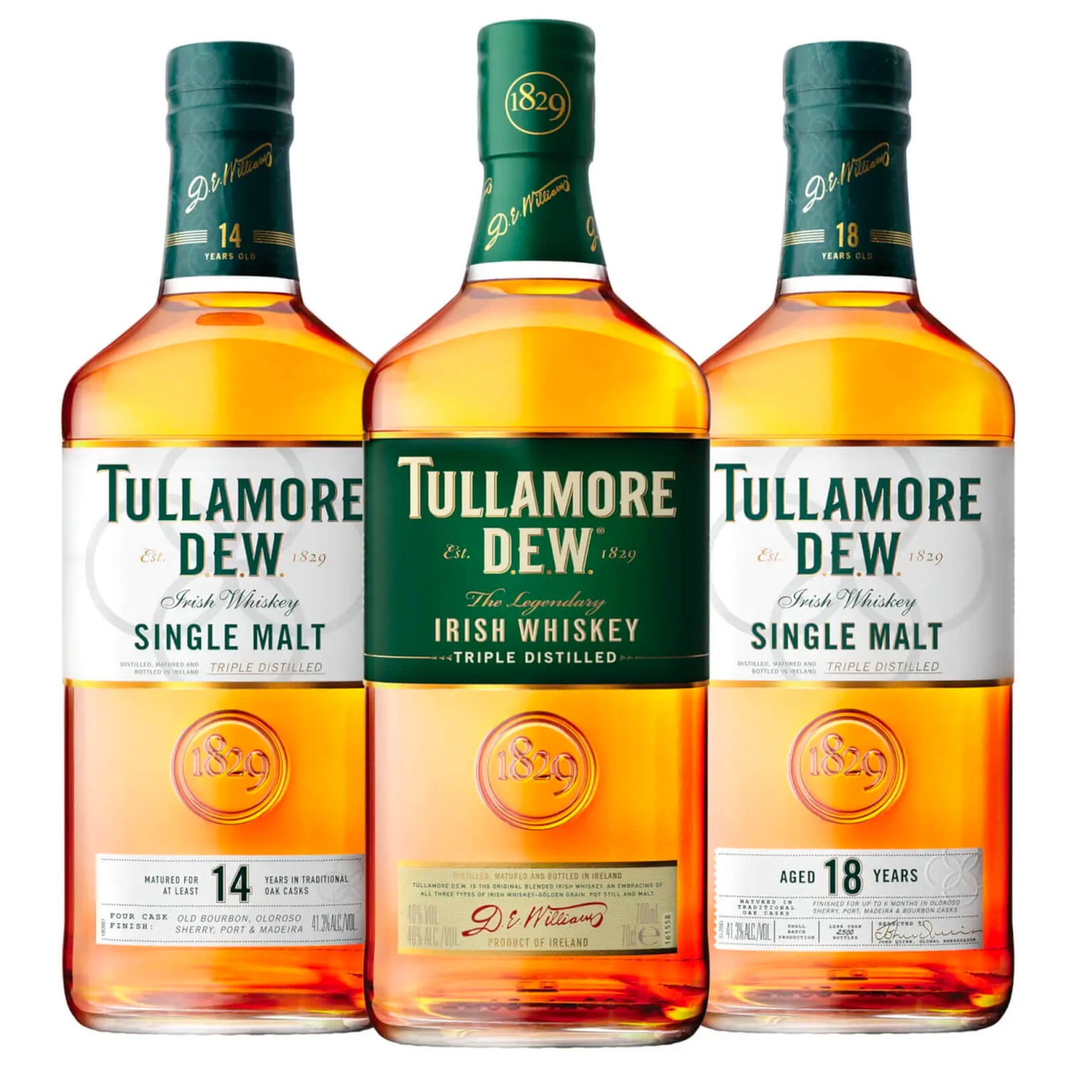 Tullamore D.E.W. Single Malt Collection – 14 and 18 Year Old Single Malts with Tullamore D.E.W. Original Blended Irish Whiskey