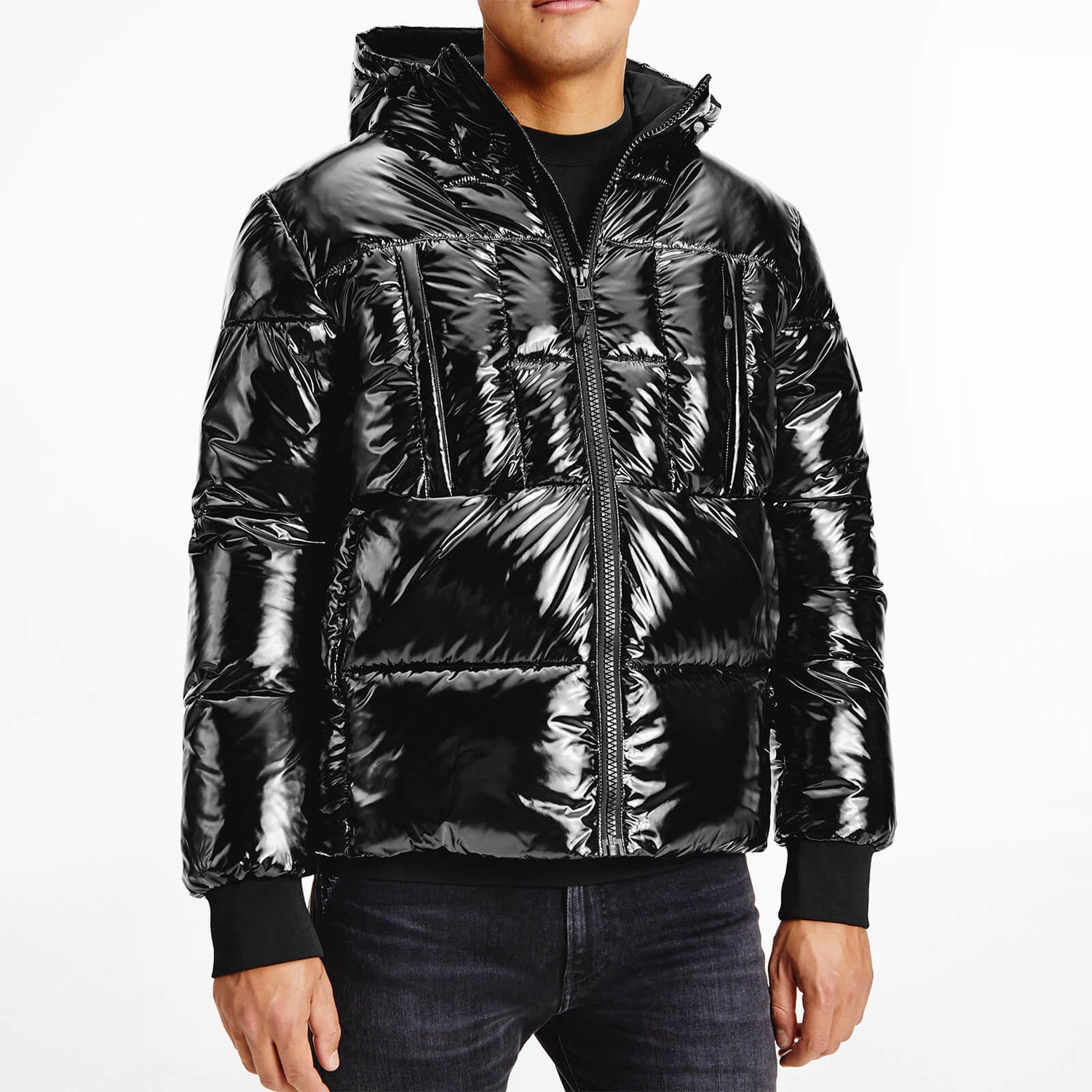 Calvin Klein Jeans Men's Hooded High Shine Puffer Jacket - CK Black |  