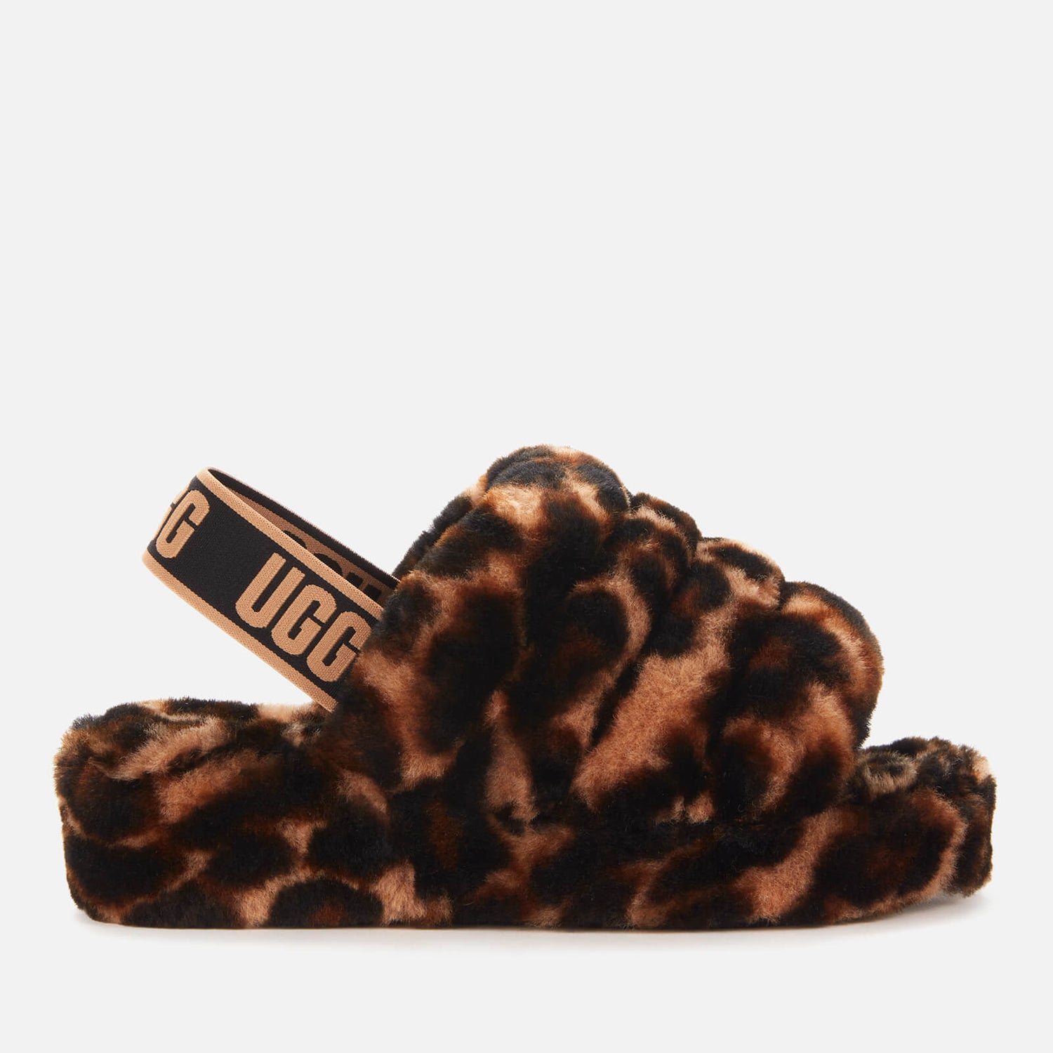 UGG Women's Fluff Yeah Slide Leopard Print Sheepskin Slippers - Butterscotch - UK 3