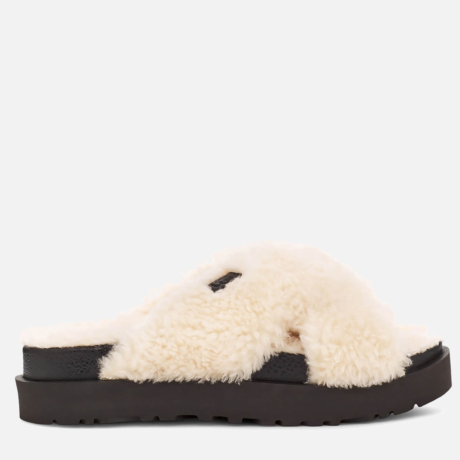 UGG Women's Fuzz Sugar Cross Slide Sustainable Slippers - Natural/Black