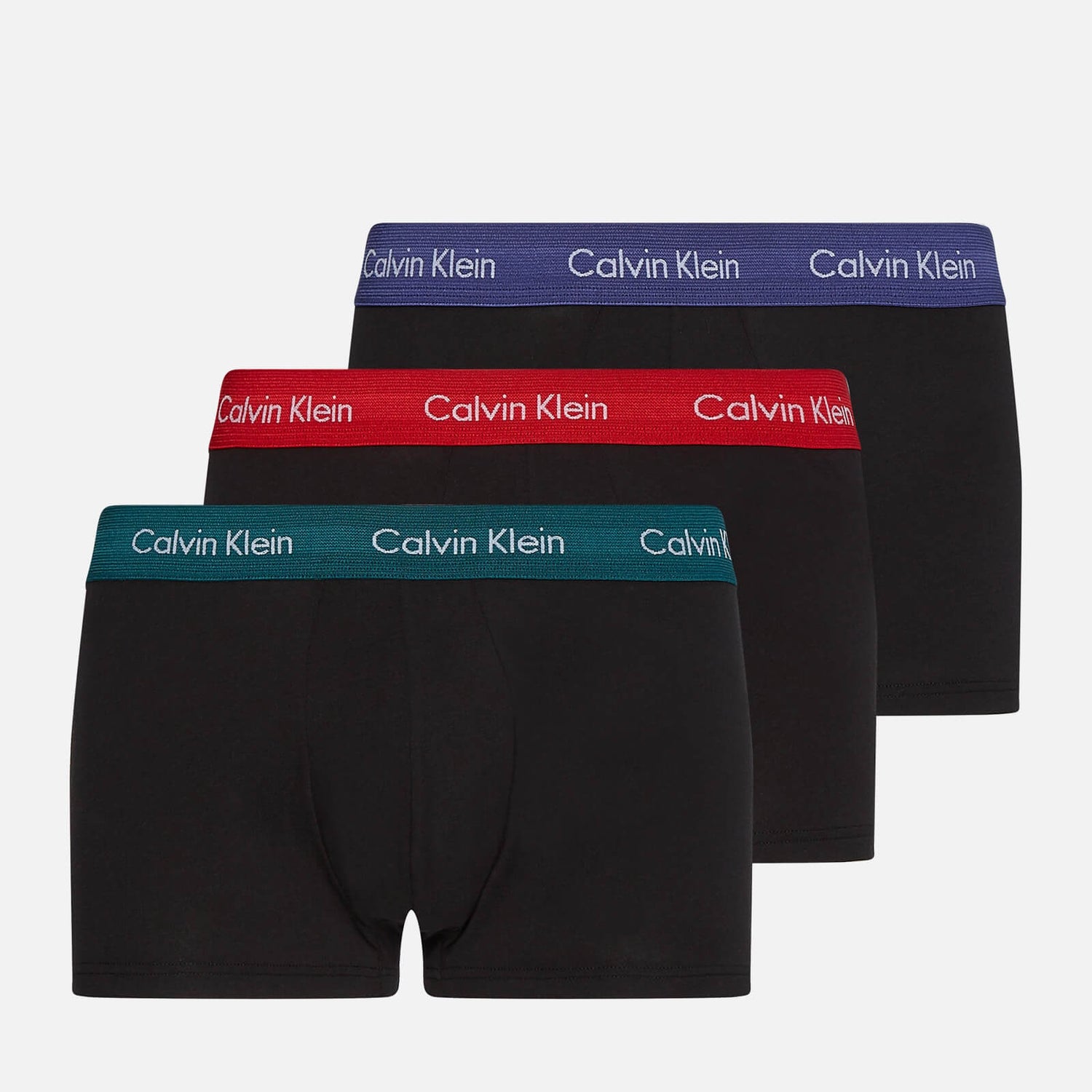 Calvin Klein Men's 3 Pack Low Rise Trunk Boxers - B-Maya Blue/Soft Grape/Rustic Red