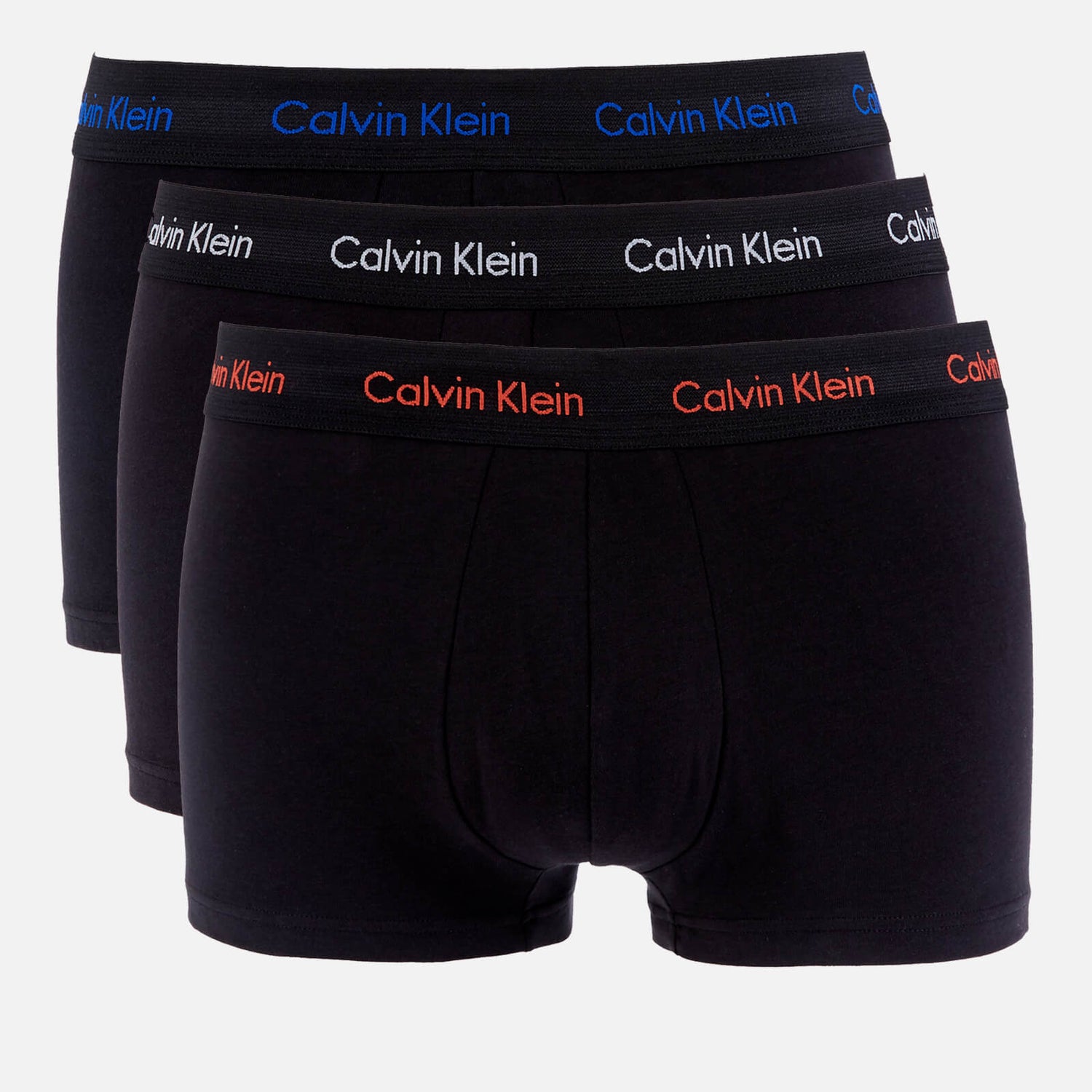 Calvin Klein Men's 3 Pack Low Rise Trunk Boxer Shorts - Royalty/Grey/Exotic Coral Logo