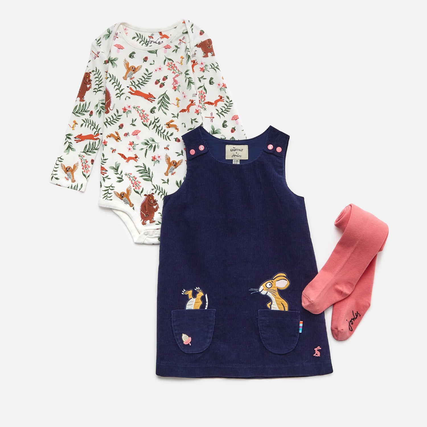Joules Babys' Miya Pinafore Dress Set with Tights - Gruffalo Mouse Navy - 3-6 months