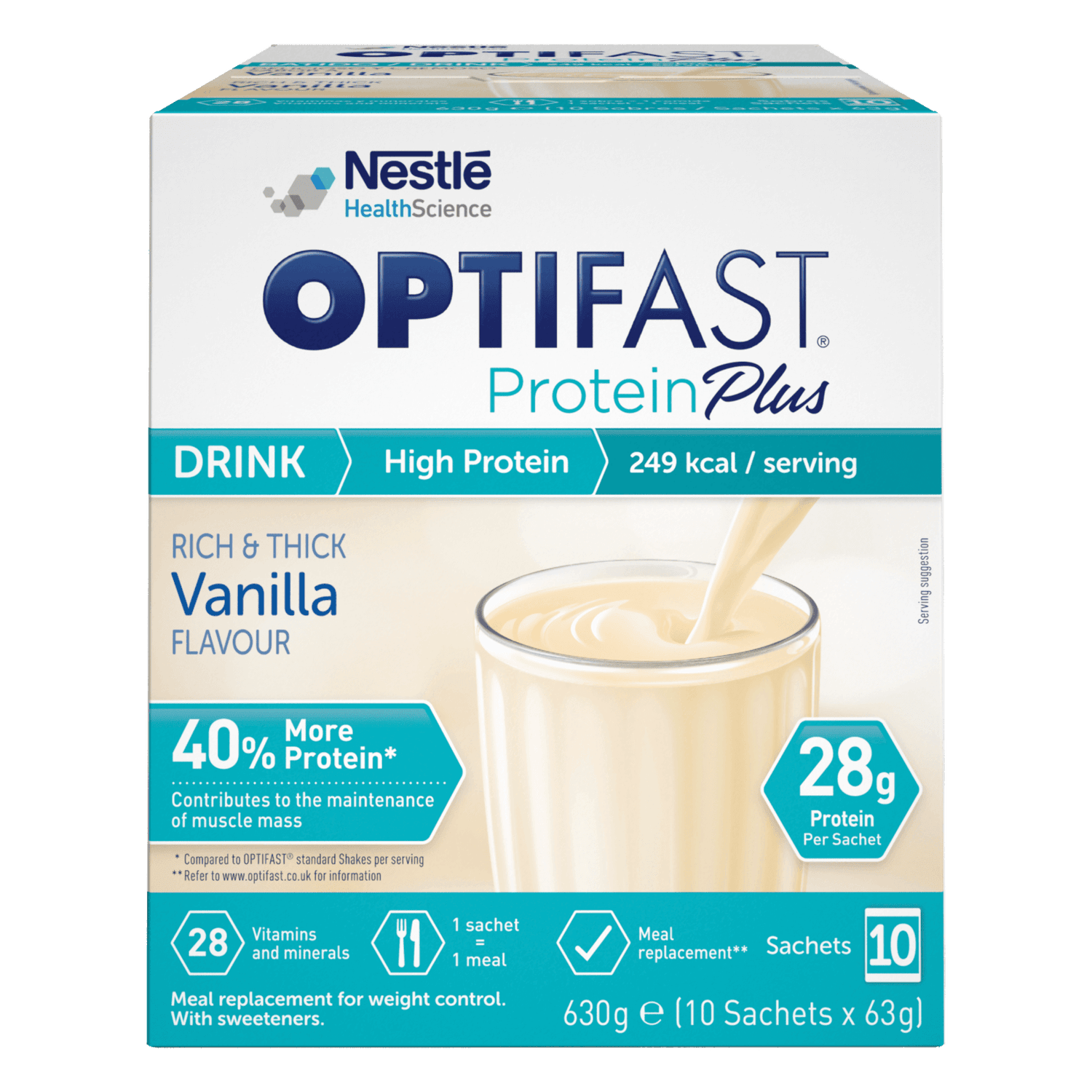 OPTIFAST Protein Plus Shakes - Vanilla - 1 Month Supply - 3 Boxes (30 Sachets)