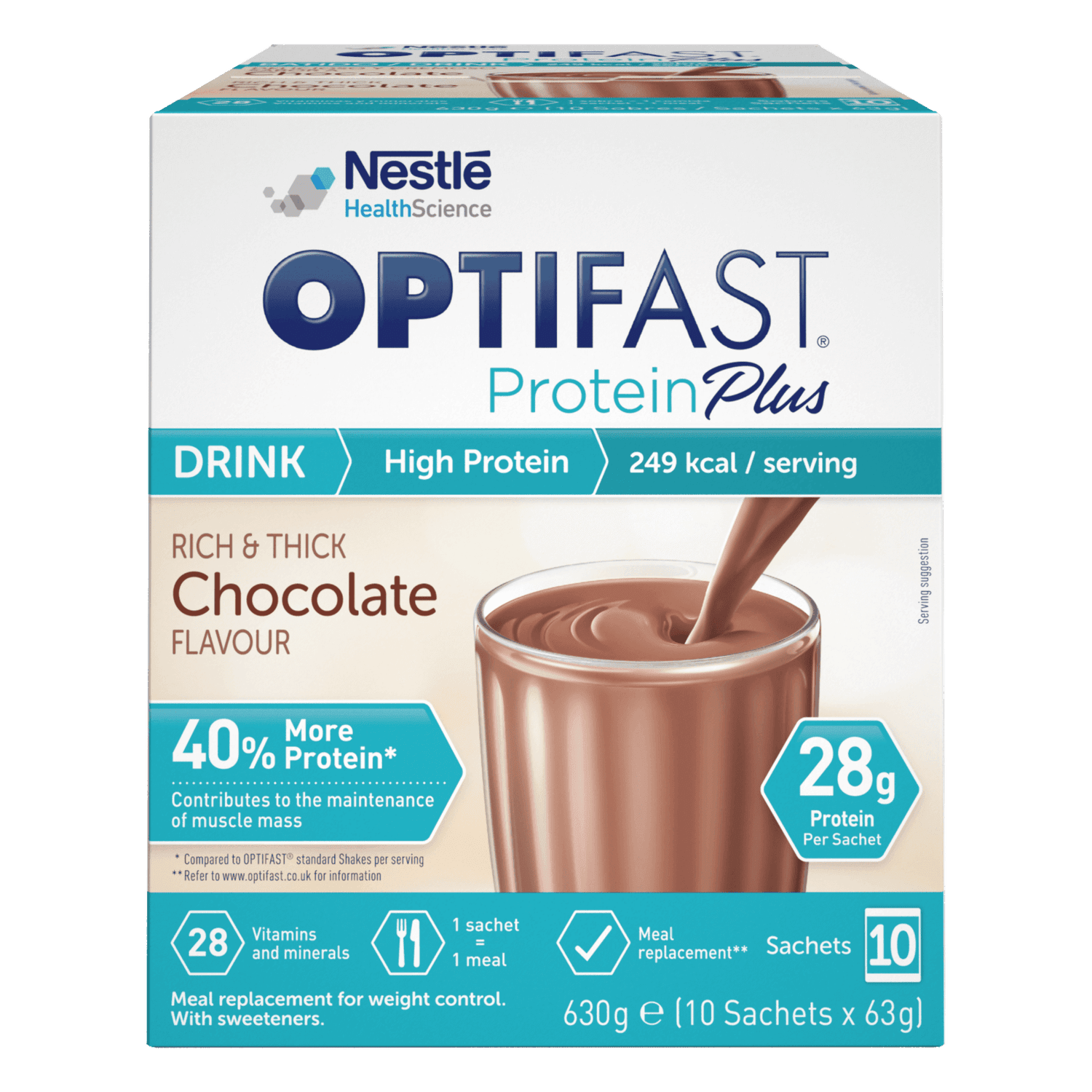 OPTIFAST Protein Plus Shakes - Chocolate - 1 Month Supply - 3 Boxes (30 Sachets)