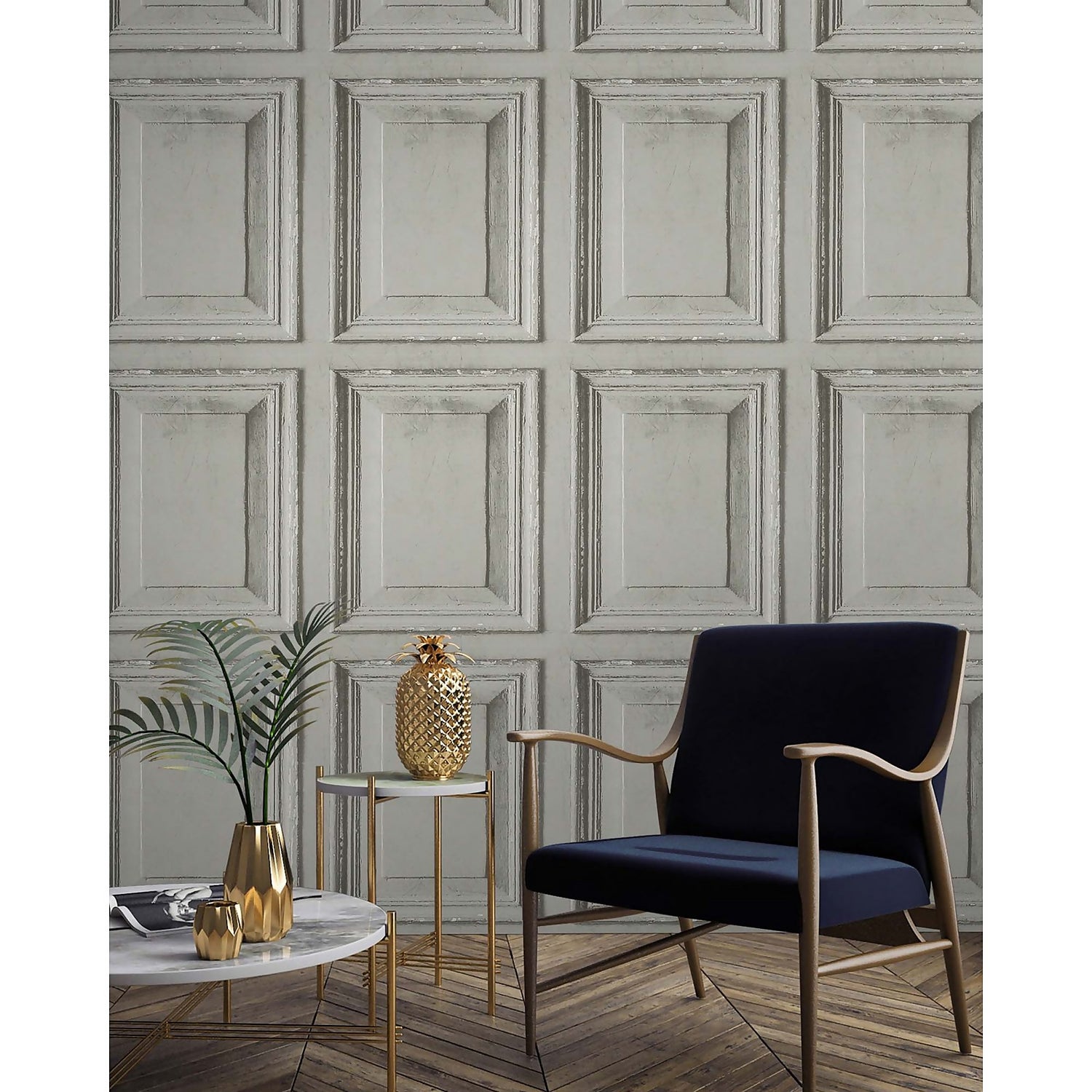 Grandeco Wood Panel Grey Wallpaper | Homebase