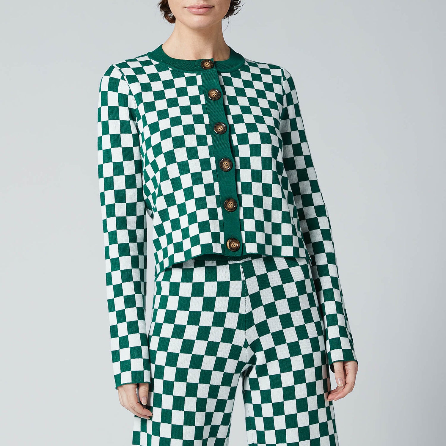 Kitri Women's Talulla Checker Knitted Cardigan - Green Checker