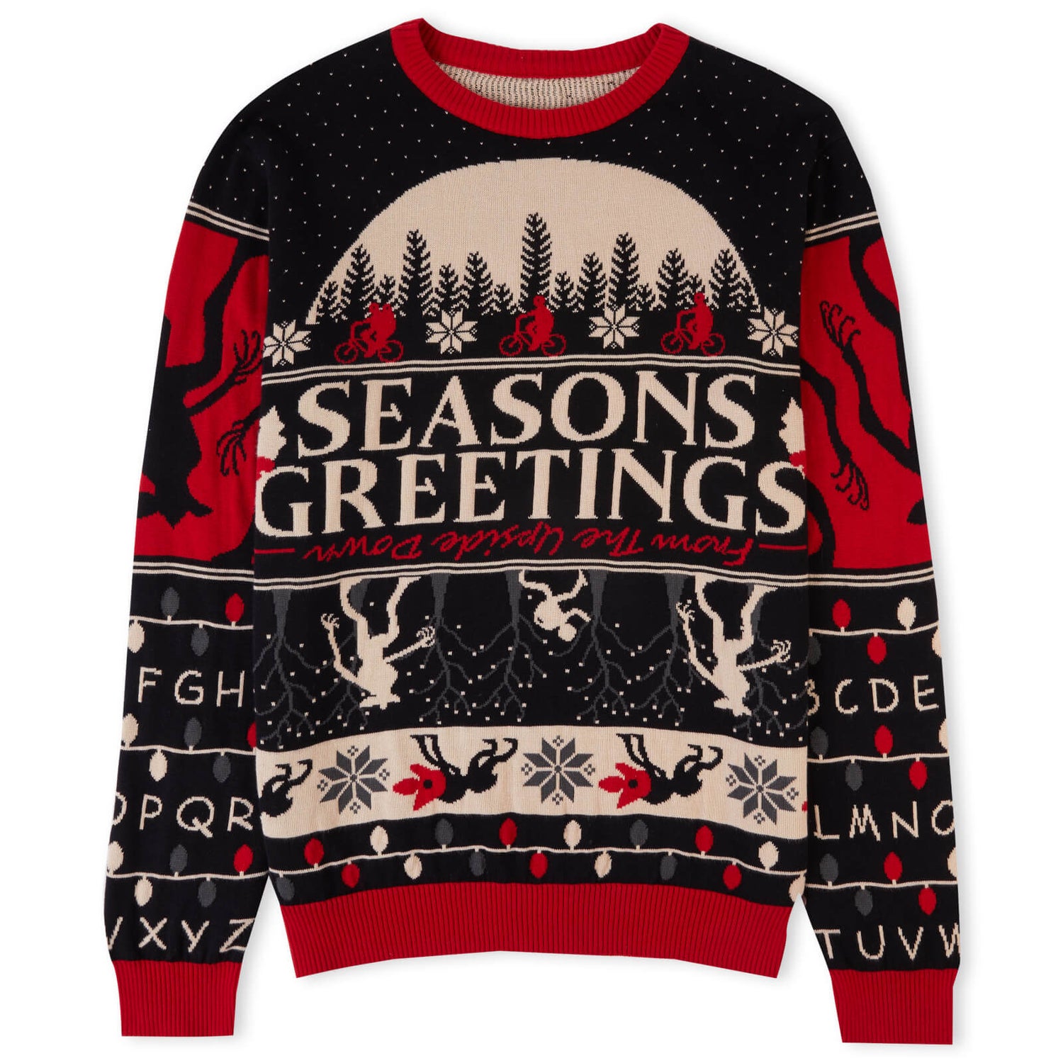 Stranger Things Seasons Greeting Christmas Knitted Jumper Black