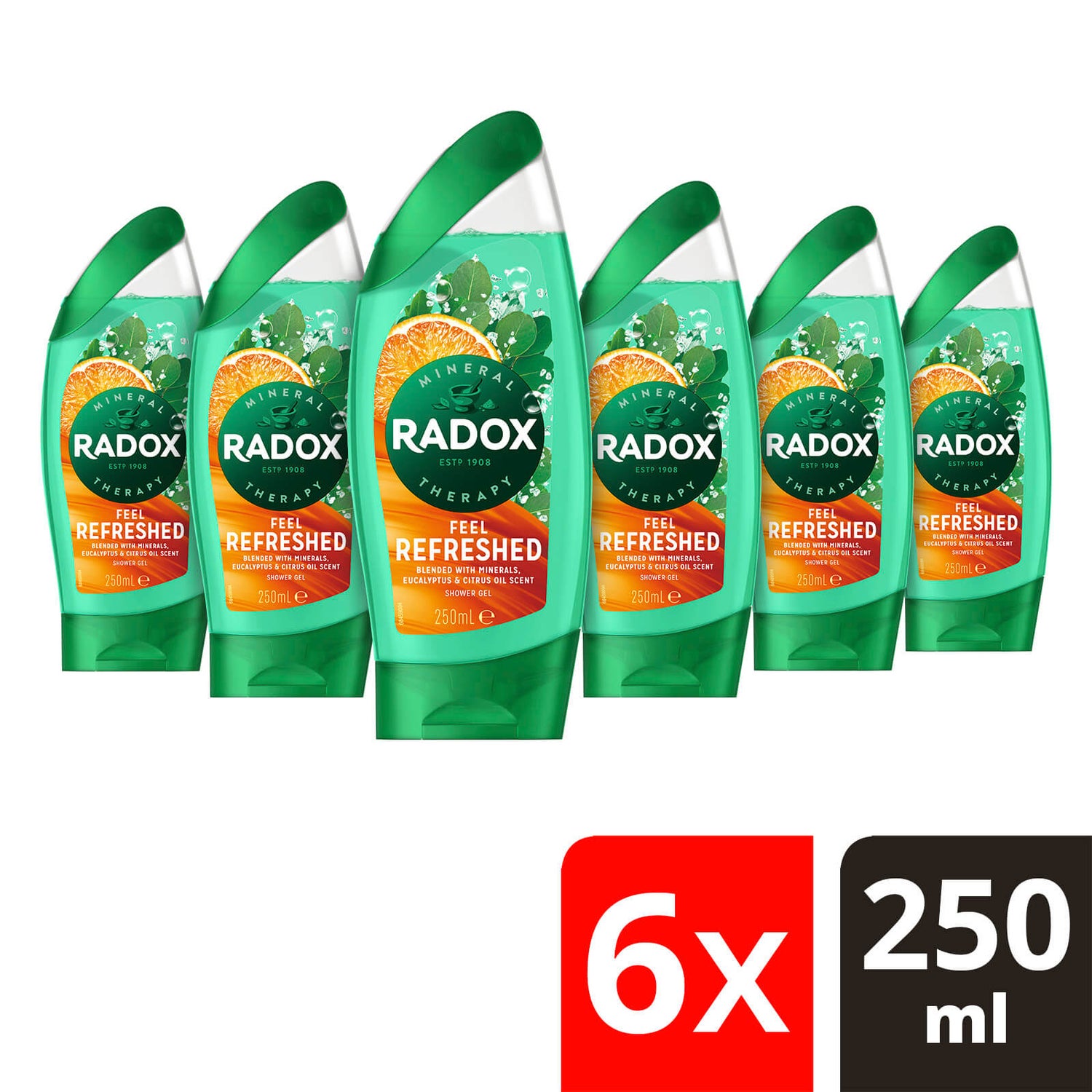Набор гелей для душа Radox Mineral Therapy Feel Refreshed Eucalyptus & Citrus Oil Shower Gel, 6 шт по 250 мл