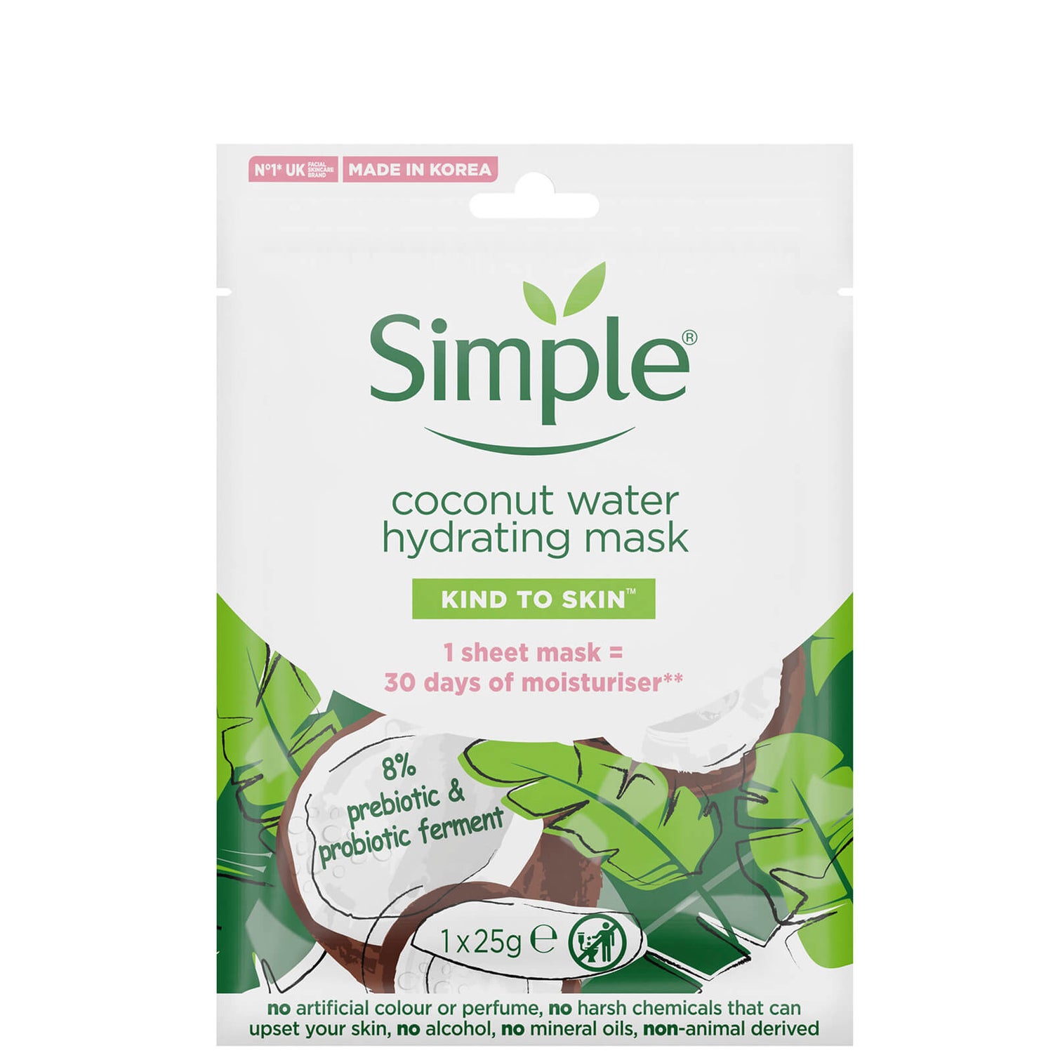 Mască hidratantă simplă cu apă de cocos Kind To Skin