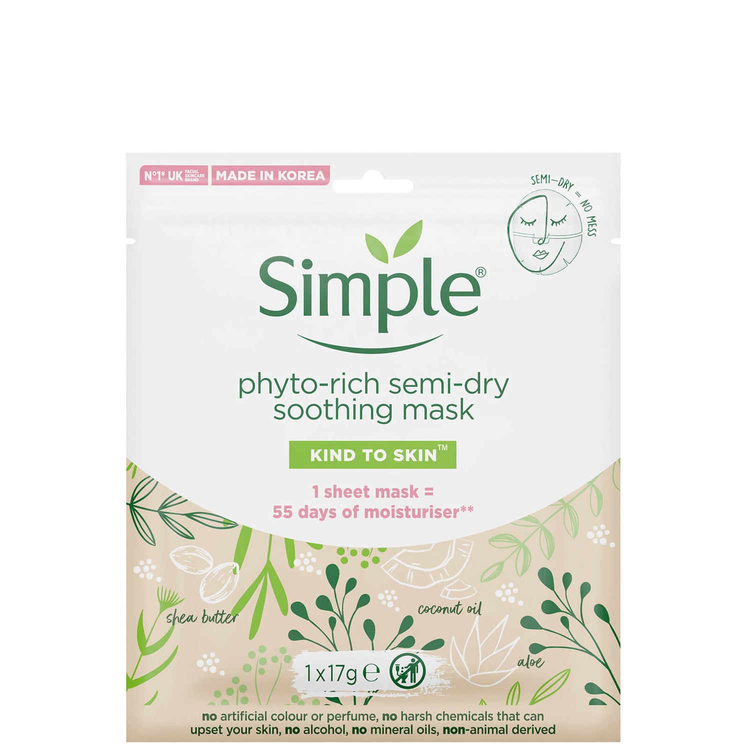 Simple Kind To Skin Phyto-Rich Soothing Mask (Semi Dry) Simple Kind To Skin zklidňující maska s obsahem fytomasy (polosuchá)