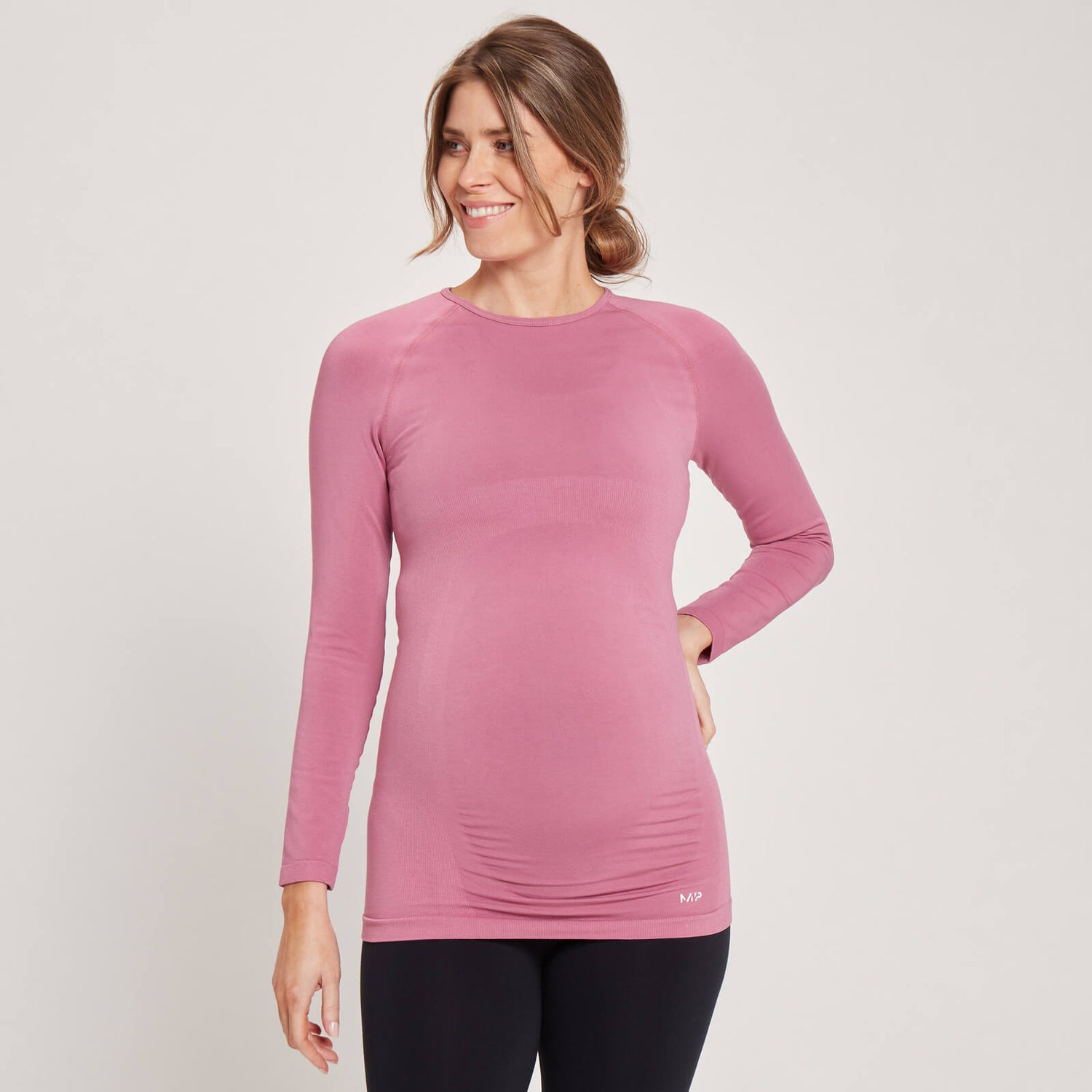 Dámske bezšvové tehotenské tričko MP s dlhými rukávmi – fialové - XS