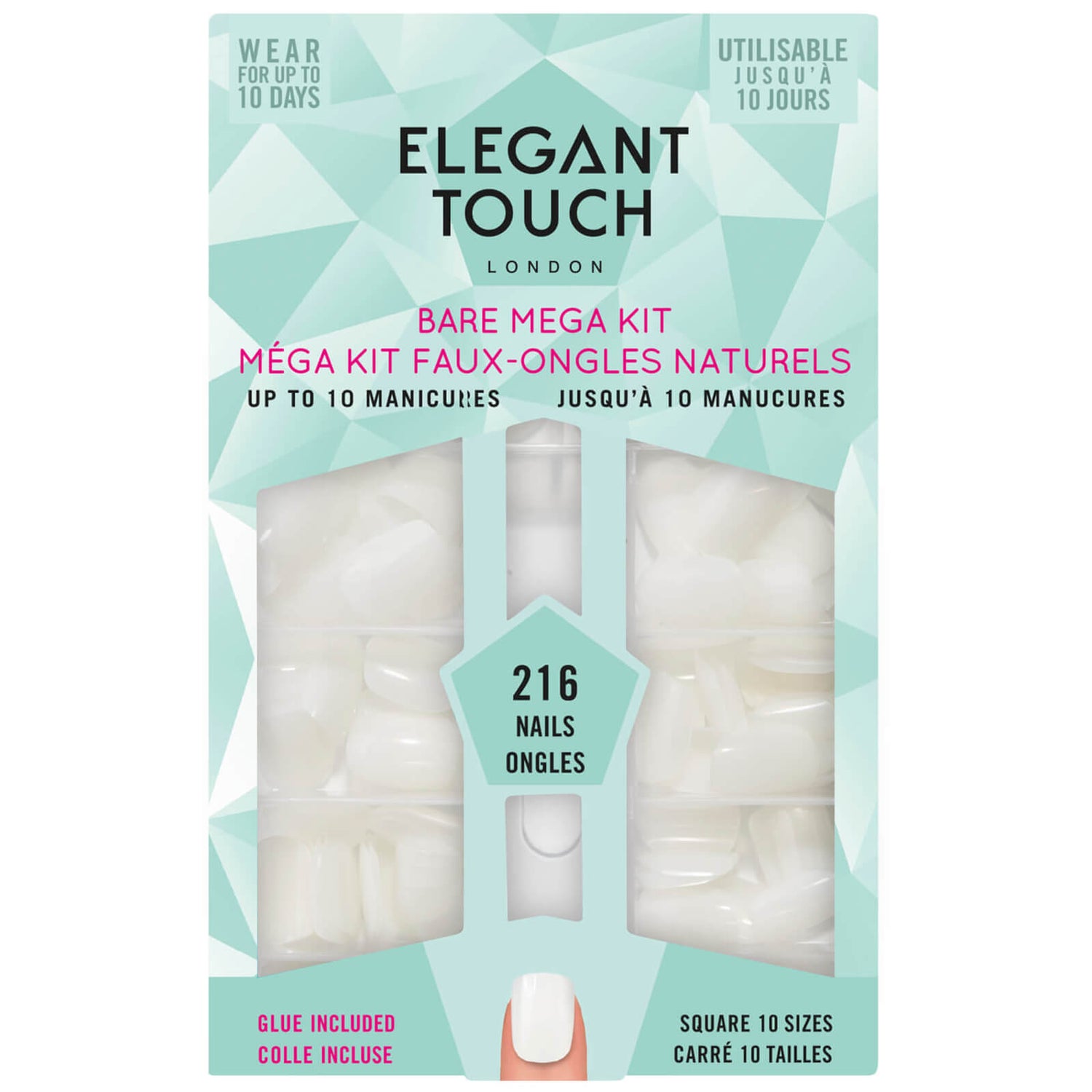 Накладные ногти Elegant Touch Bare Bumper Kit Square, 216 шт