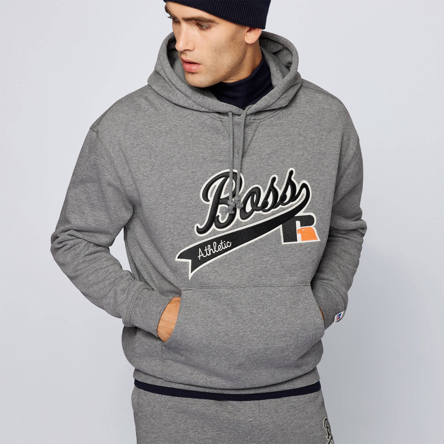 BOSS X Russell Athletic Men's Safa Pullover Hoodie - Medium Grey