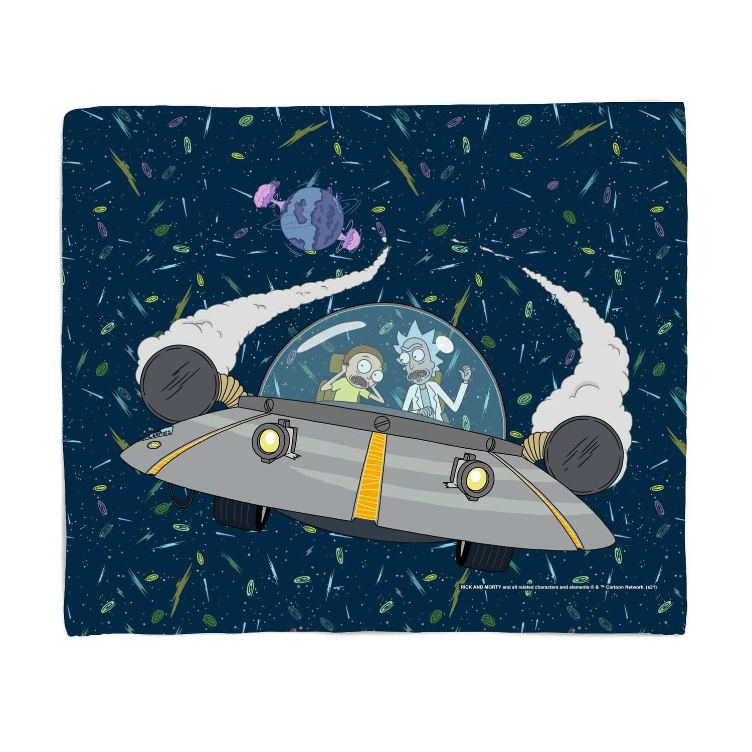 Rick and Morty Flying Space Adventure Fleece Blanket