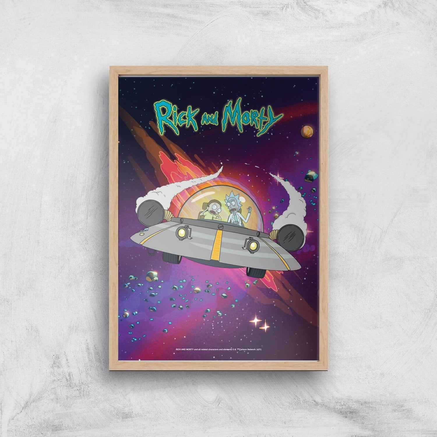Rick and Morty Rocket Adventure Giclee Art Print - A4 - Wooden Frame