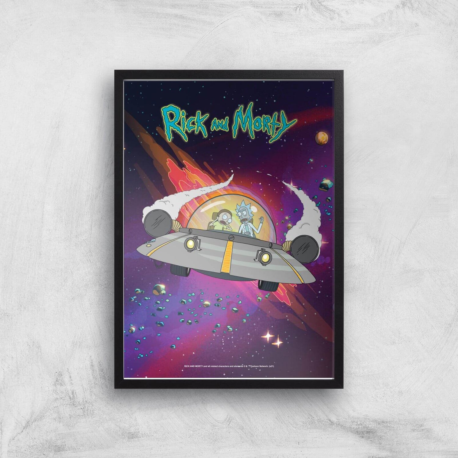 Rick and Morty Rocket Adventure Giclee Art Print - A3 - Black Frame