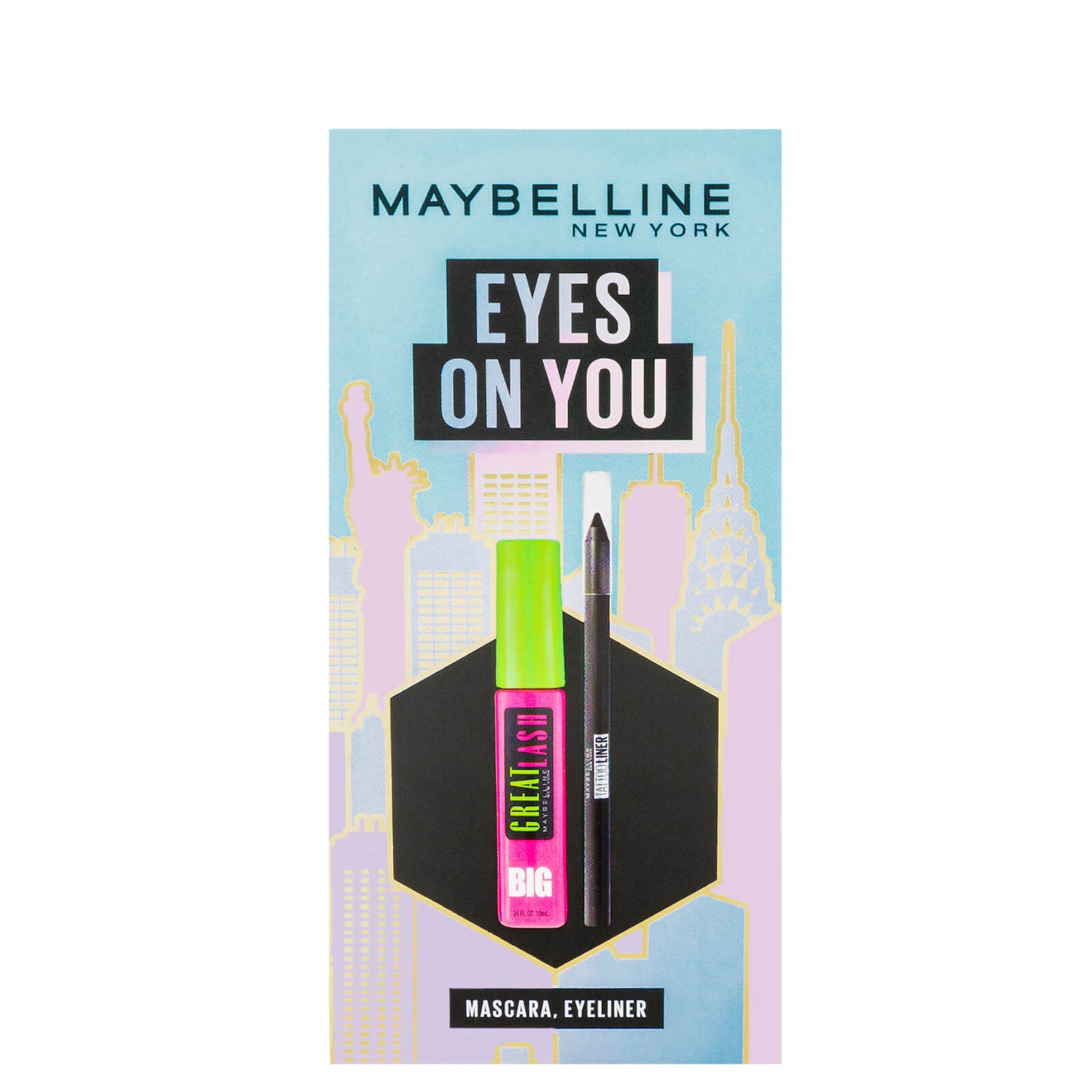 Conjunto de Presentes de Natal Maybelline Kit de Maquilhagem Eyes on You, Black Eyeliner & Mascara