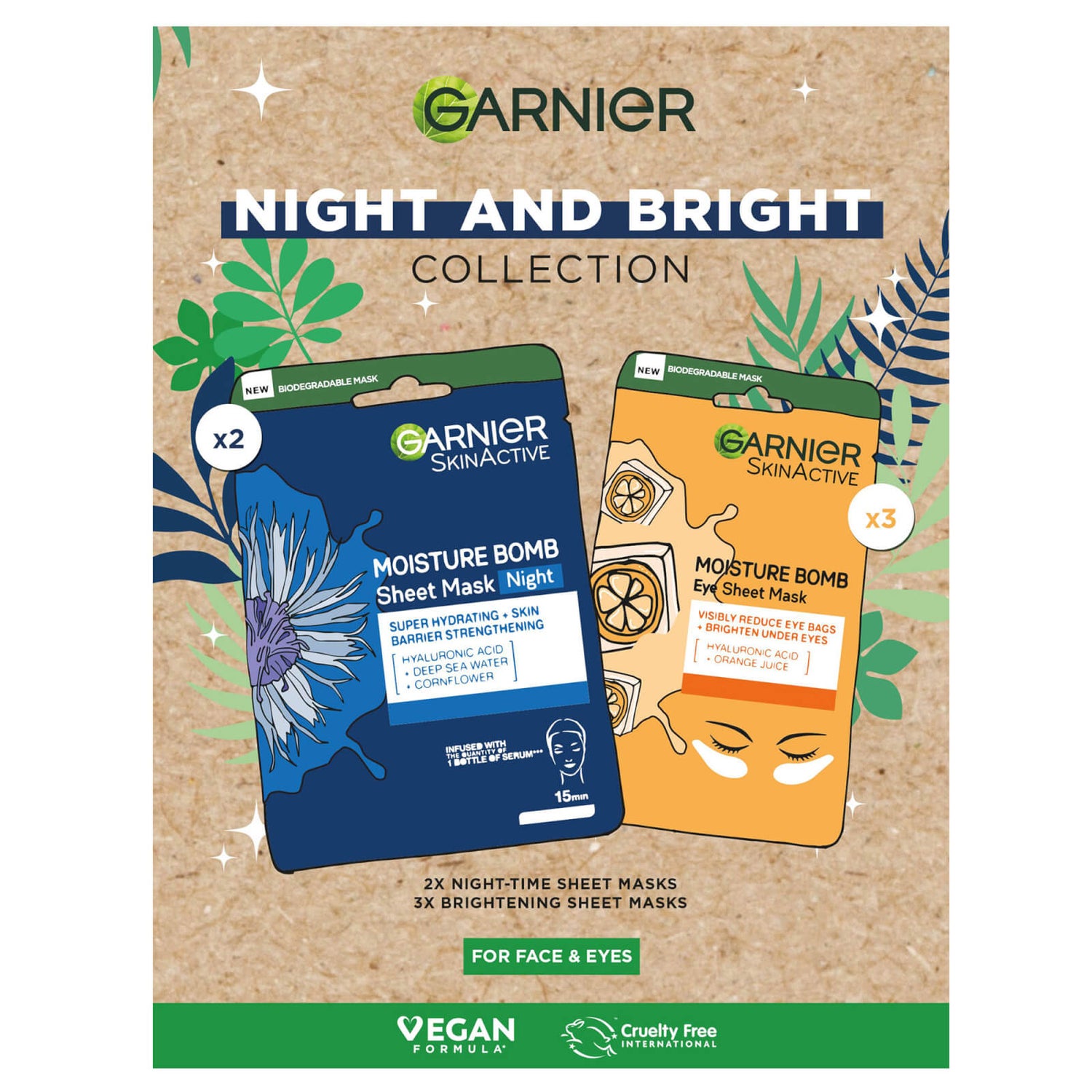 Masques en feuilles Garnier Collection Night and Bright