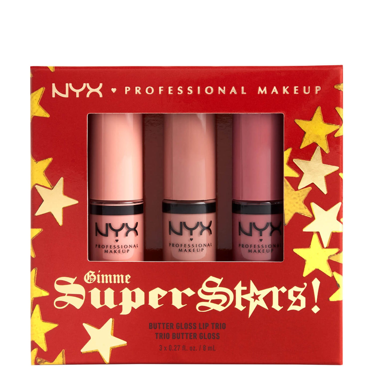 NYX Professional Makeup Gimme Super Stars! Butter Gloss Lip Trio Light Nude Gift Set -lahjasetti
