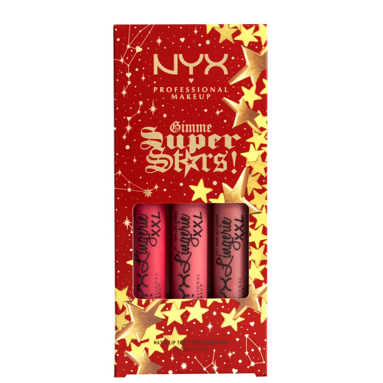 NYX Professional Makeup Gimme Super Stars! Dárková sada matných rtěnek Trio Warm Berries