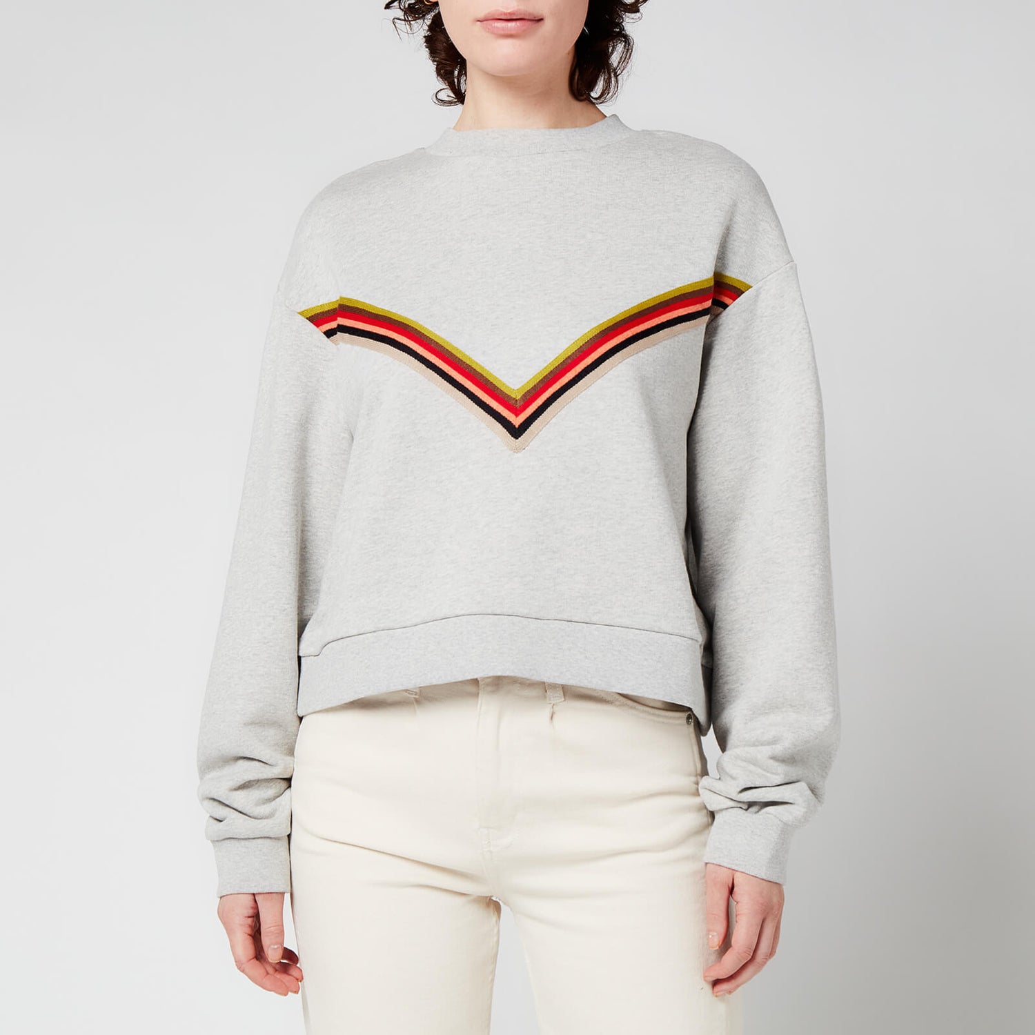 Être Cécile Women's Cotton Fleece Chevron Rib Sweatshirt - Grey Marl