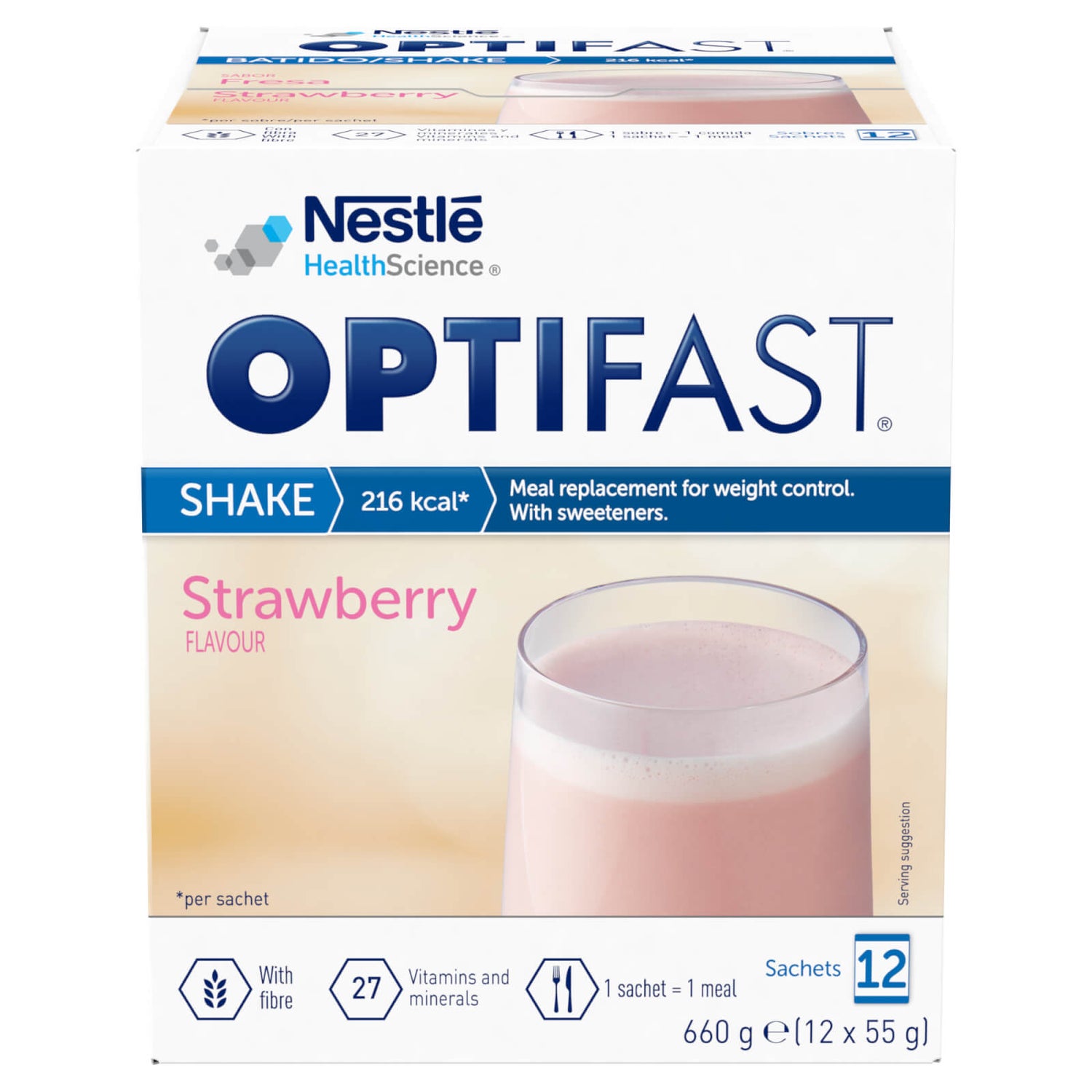 OPTIFAST Shakes - Strawberry - 1 Month Supply (32 Sachets)