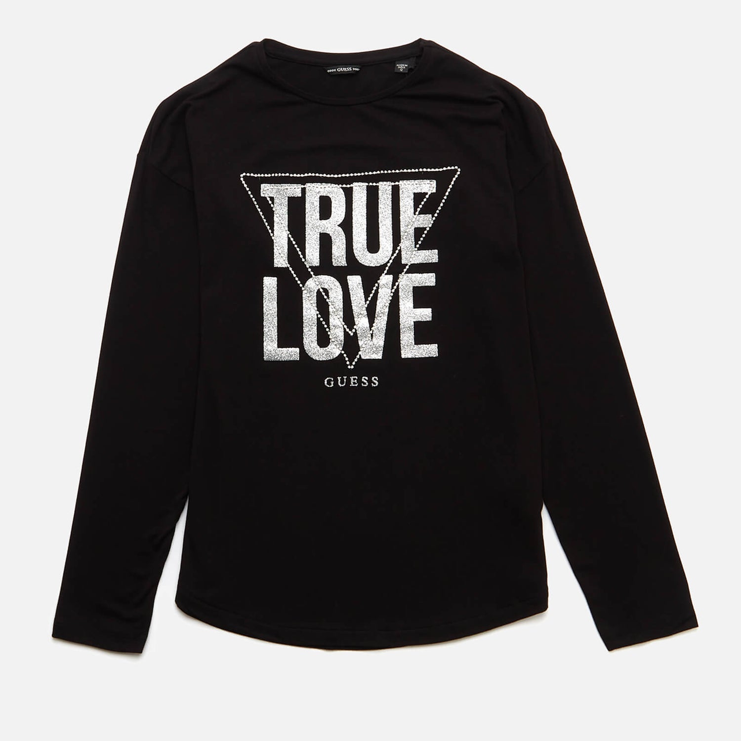 Guess Girls' Long Sleeved True Love T-Shirt - Jet Black - 7 Years