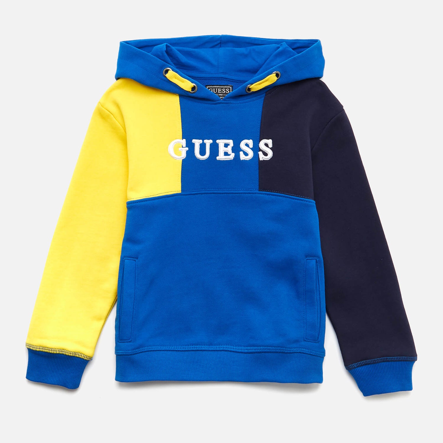 Guess Boys' Hooded Active Hoodie - Blue and Yellow - 5 Years
