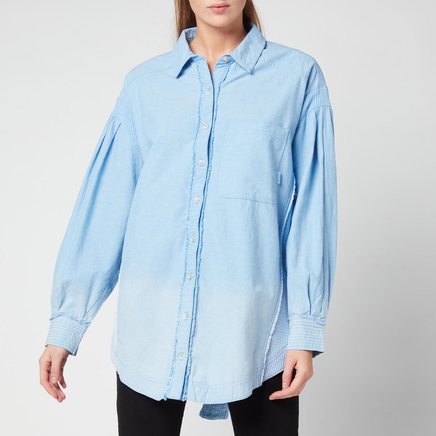 Free People Women's Cool & Clean B/D Solid Shirt - Blue Arrow