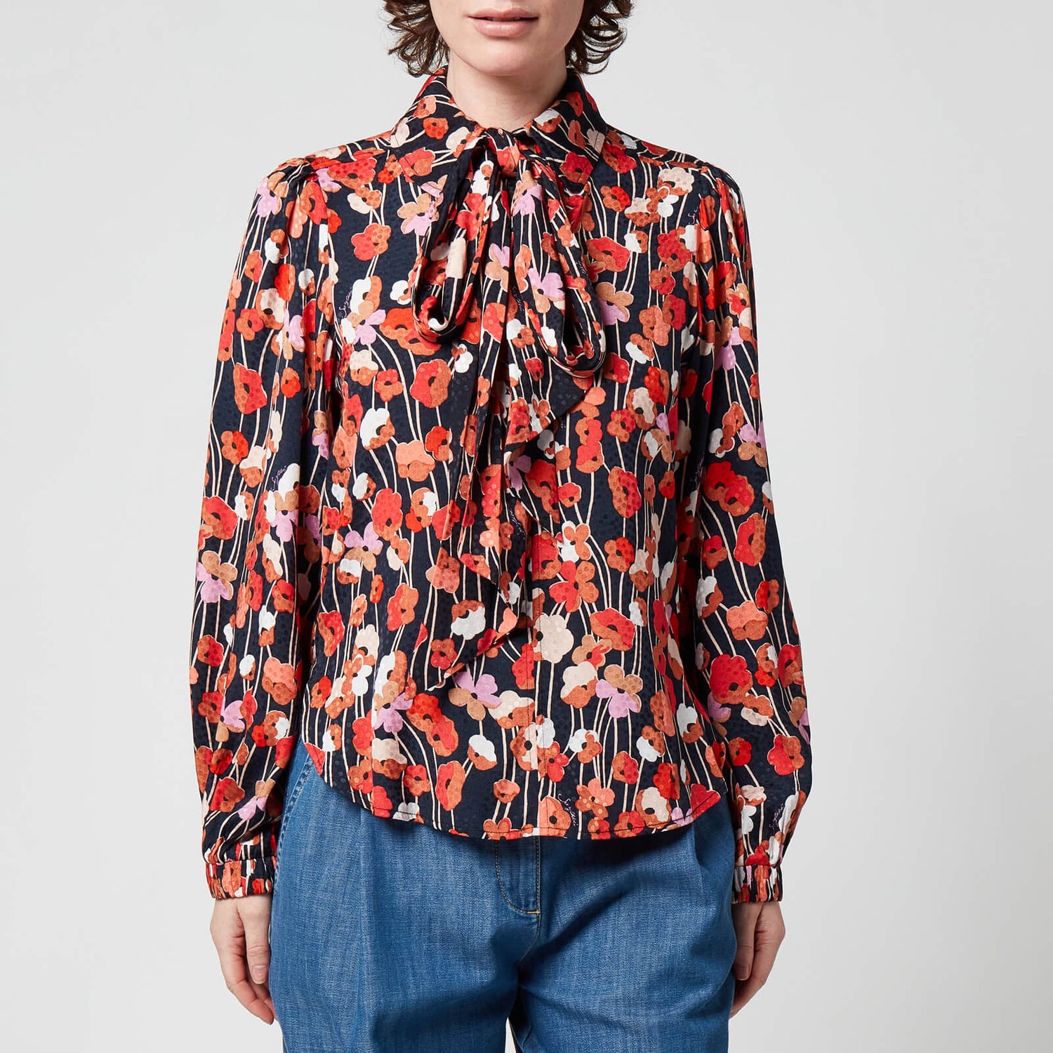 See By Chloe Women's Floral Print Tie Neck Blouse - Multi - UK 6