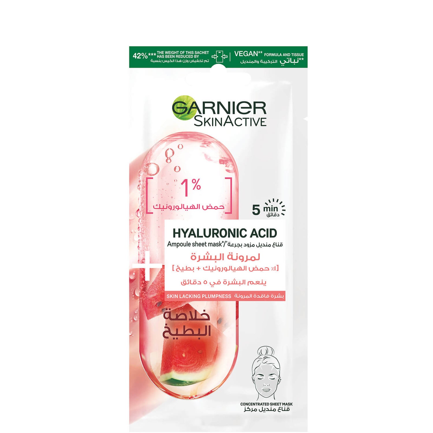 Garnier Skinactive Tissue Mask Ampoule : 1% Hyaluronic Acid X Watermelon