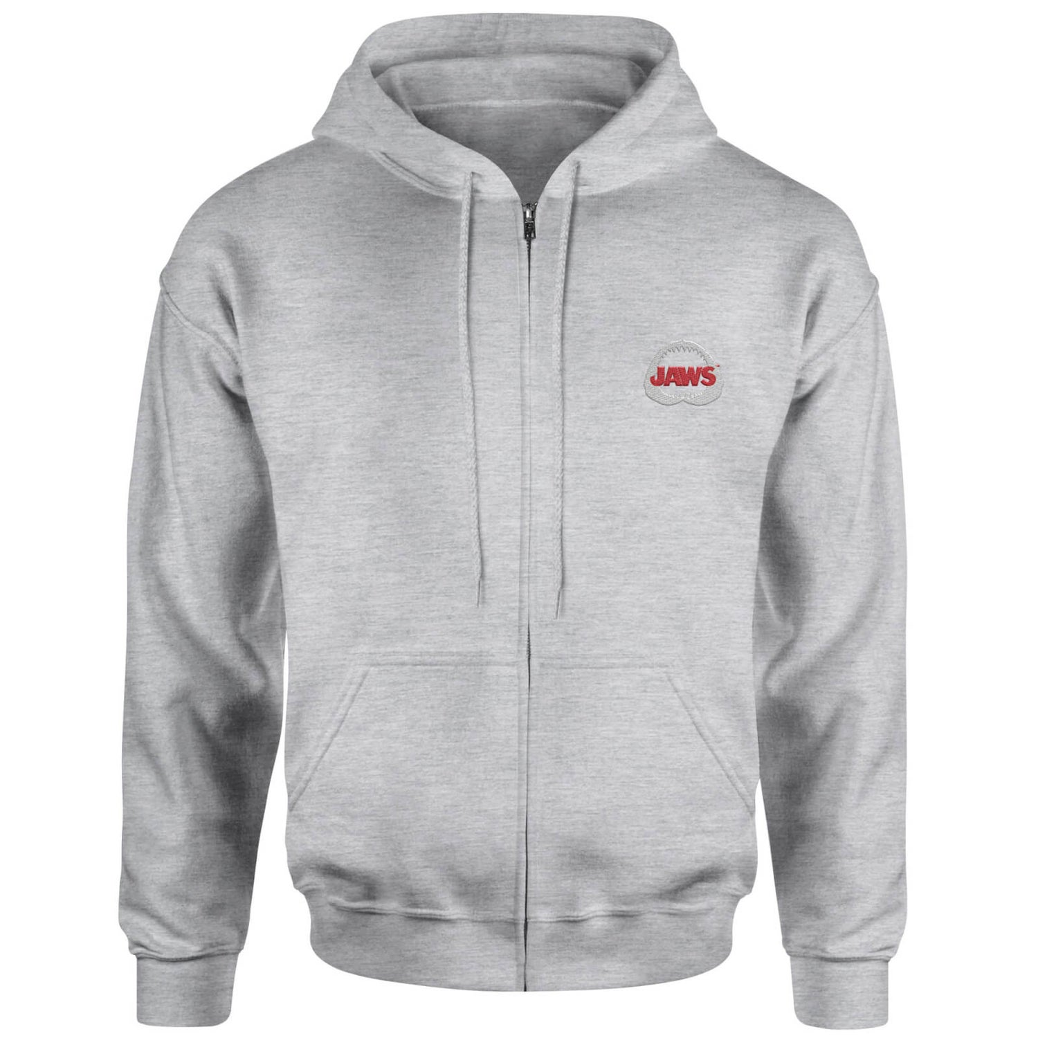 Jaws Logo Embroidered Unisex Zipped Hoodie - Grey