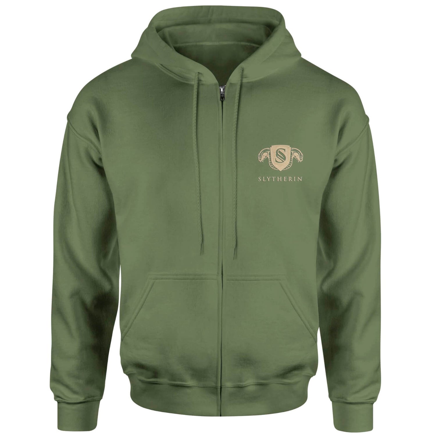 Harry Potter Slytherin Embroidered Unisex Zipped Hoodie - Khaki