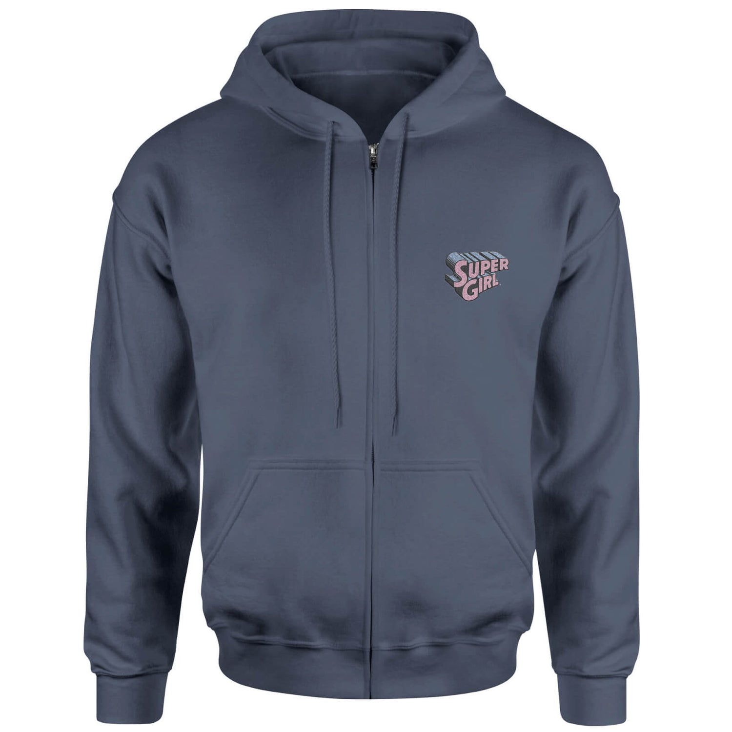 Supergirl Embroidered Unisex Zipped Hoodie - Navy