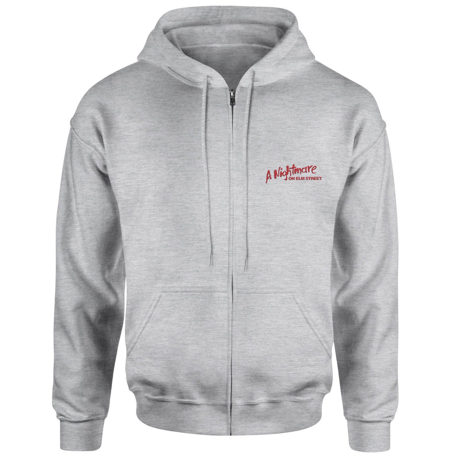 A Nightmare On Elm Street Embroidered Unisex Zipped Hoodie - Grey