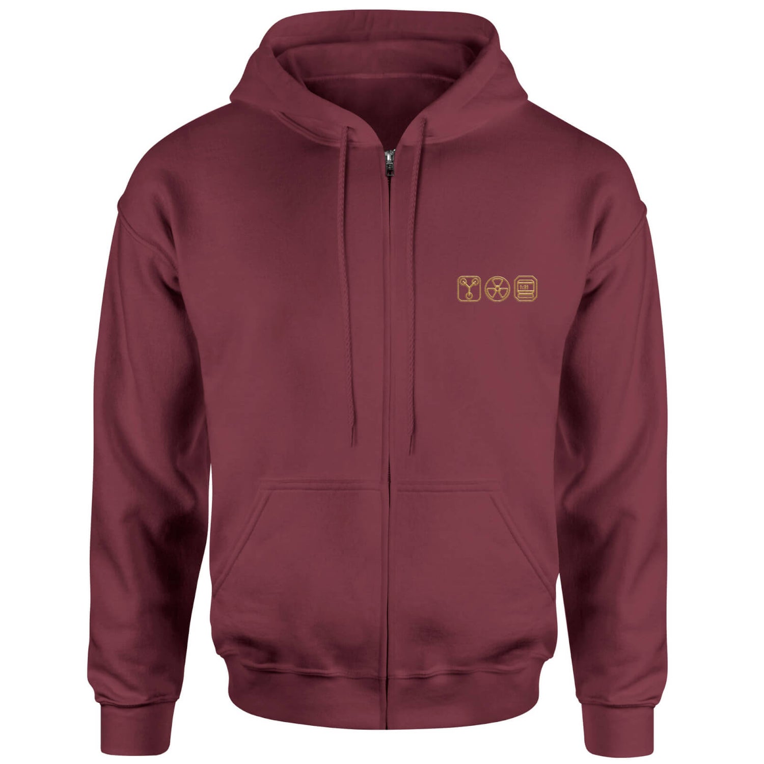 Back To The Future Icons Embroidered Unisex Zipped Hoodie - Burgundy