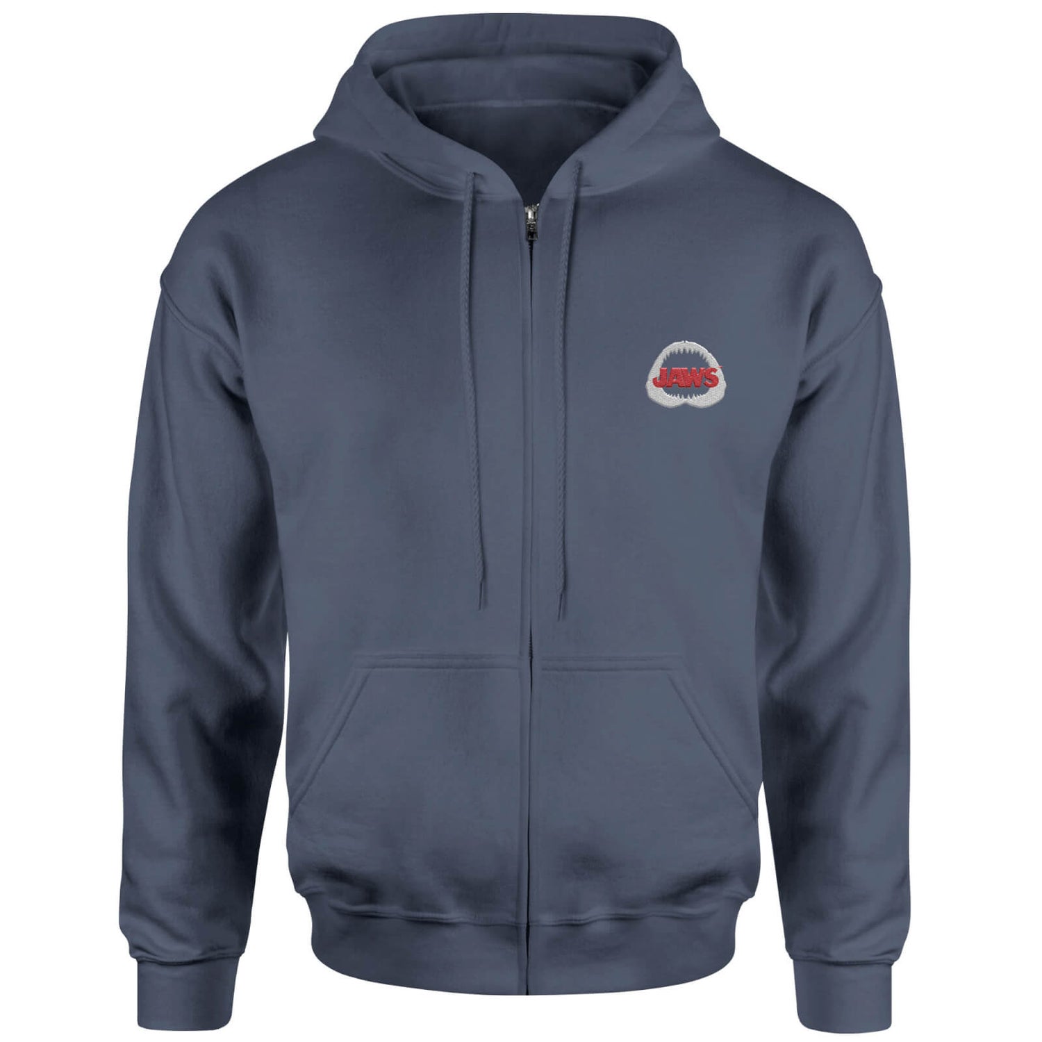 Jaws Logo Embroidered Unisex Zipped Hoodie - Navy