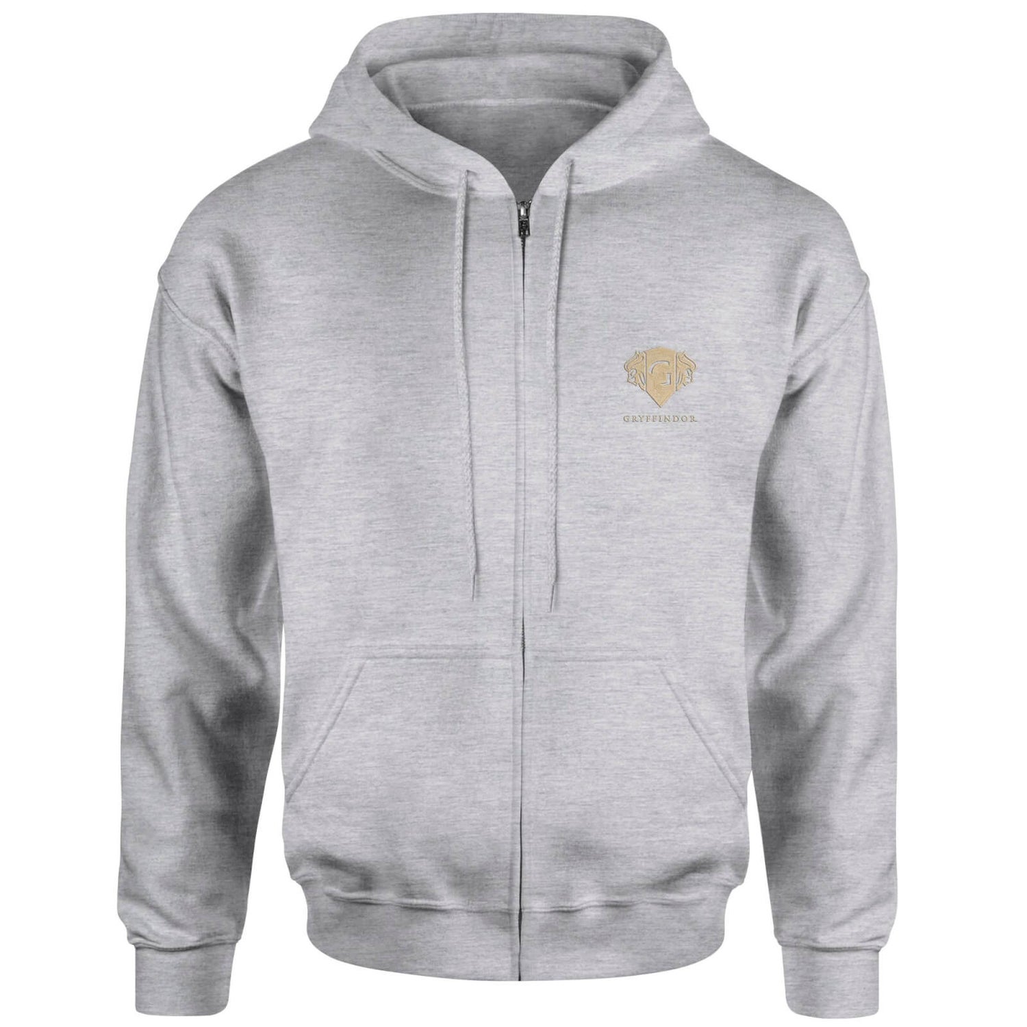 Harry Potter Gryffindor Crest Embroidered Unisex Zipped Hoodie - Grey