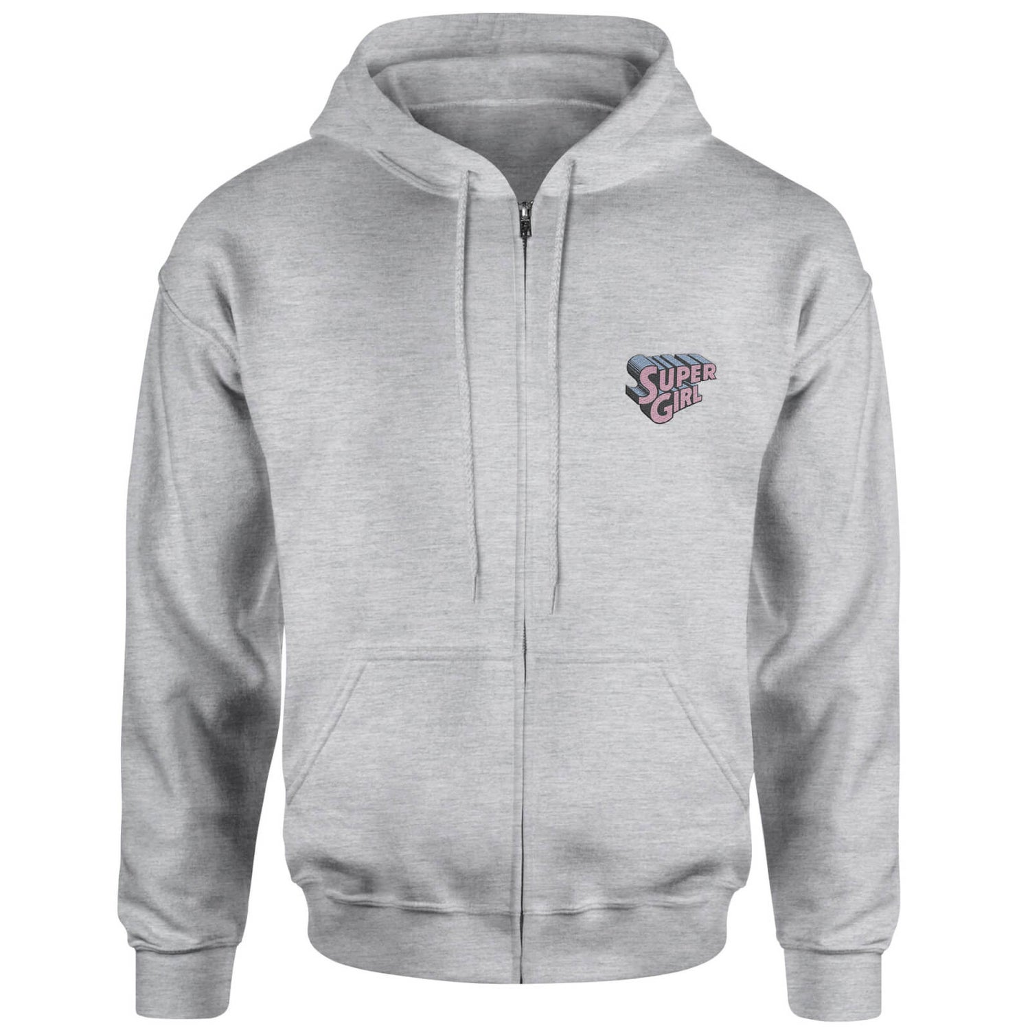 Supergirl Embroidered Unisex Zipped Hoodie - Grey