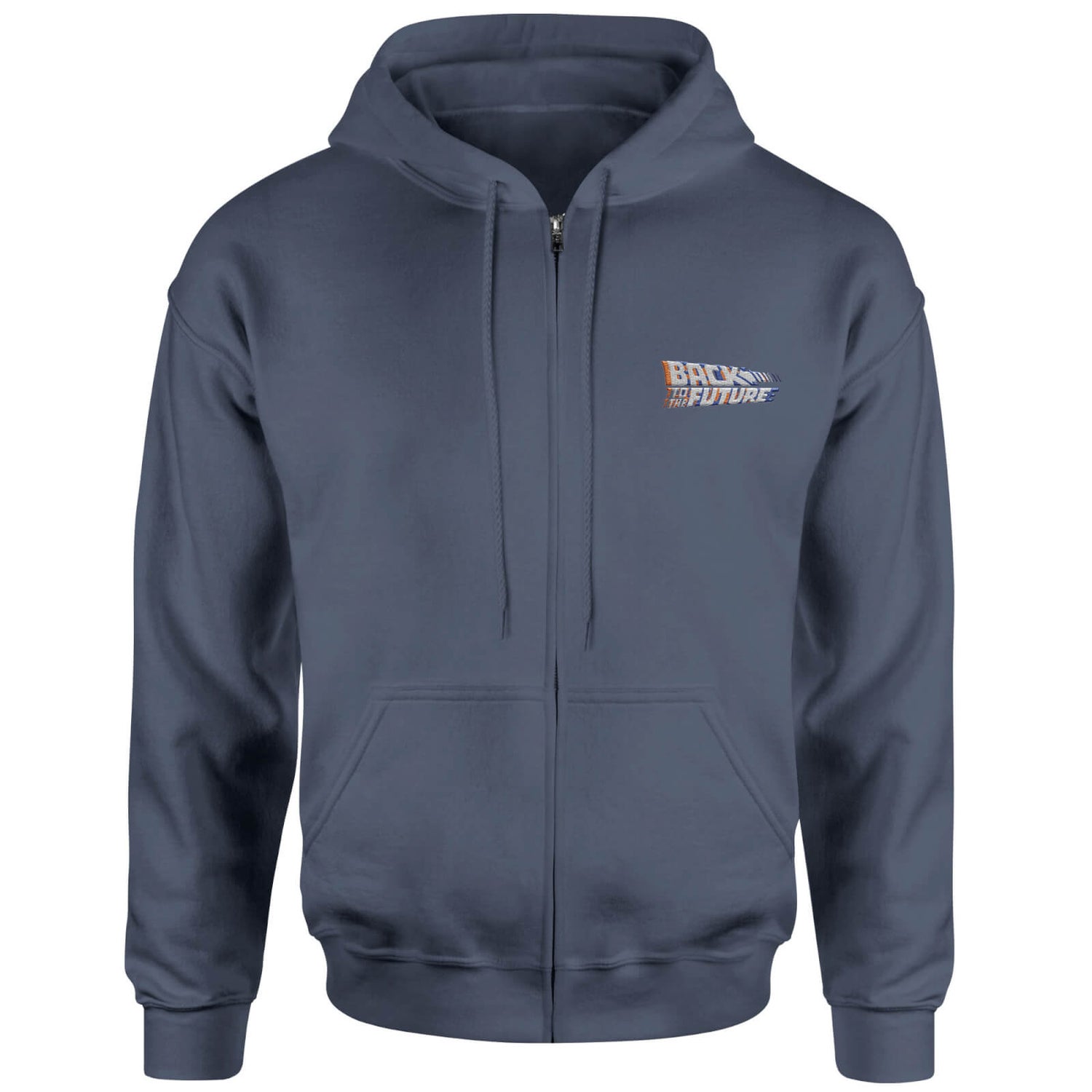 Back To The Future Logo Embroidered Unisex Zipped Hoodie - Navy