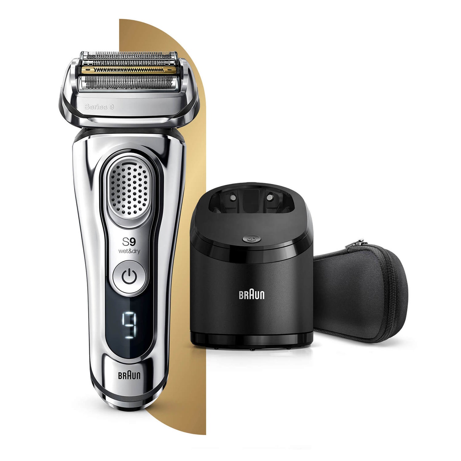 Braun Series 9 Rasierer, chrom, mit Reinigungsstation SmartCare Center und  Reise-Etui