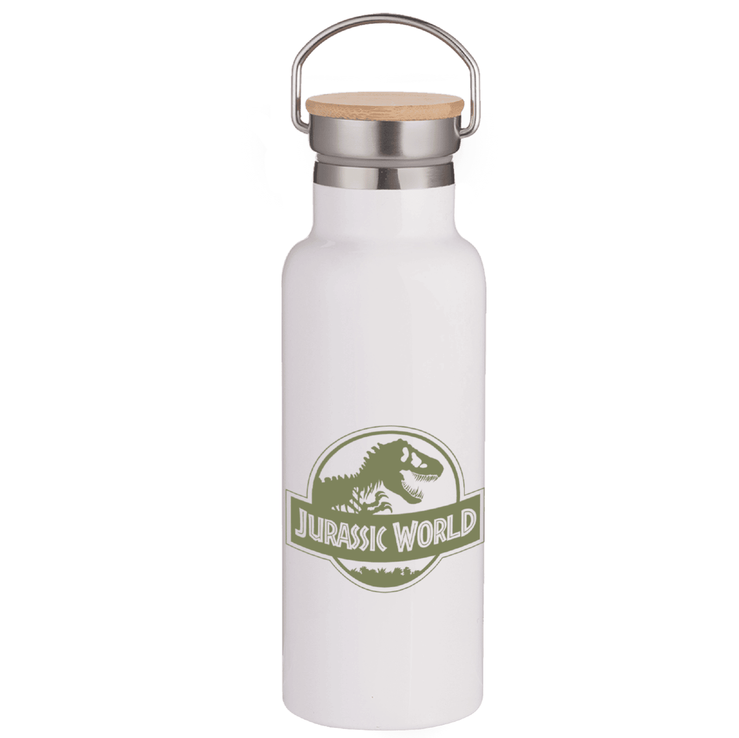 Jurassic World Green Logo Portable Insulated Water Bottle - White