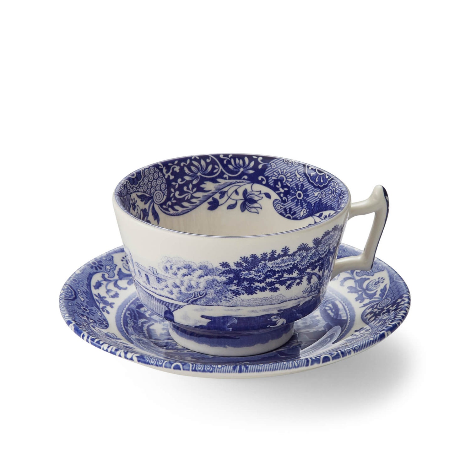 Spode Blue Italian Breakfast Teacup and Saucer (Set of 4)